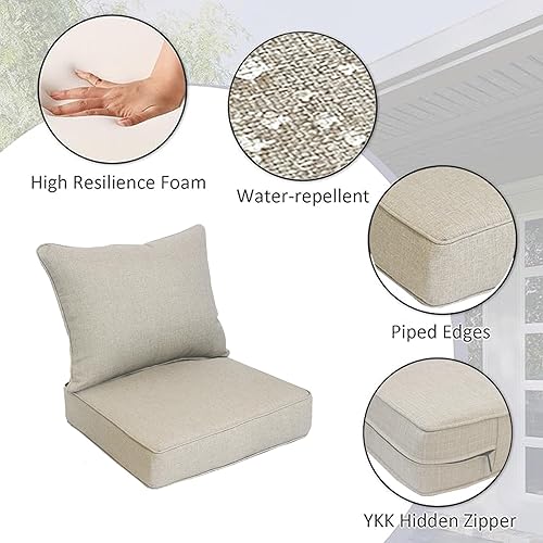 Miniatura 4 de COZYVIDA Juego de 2 cojines de asiento profundo para exteriores e interiores, 24 x 24 pulgadas, relleno de espuma resiliente, repelente al agua,