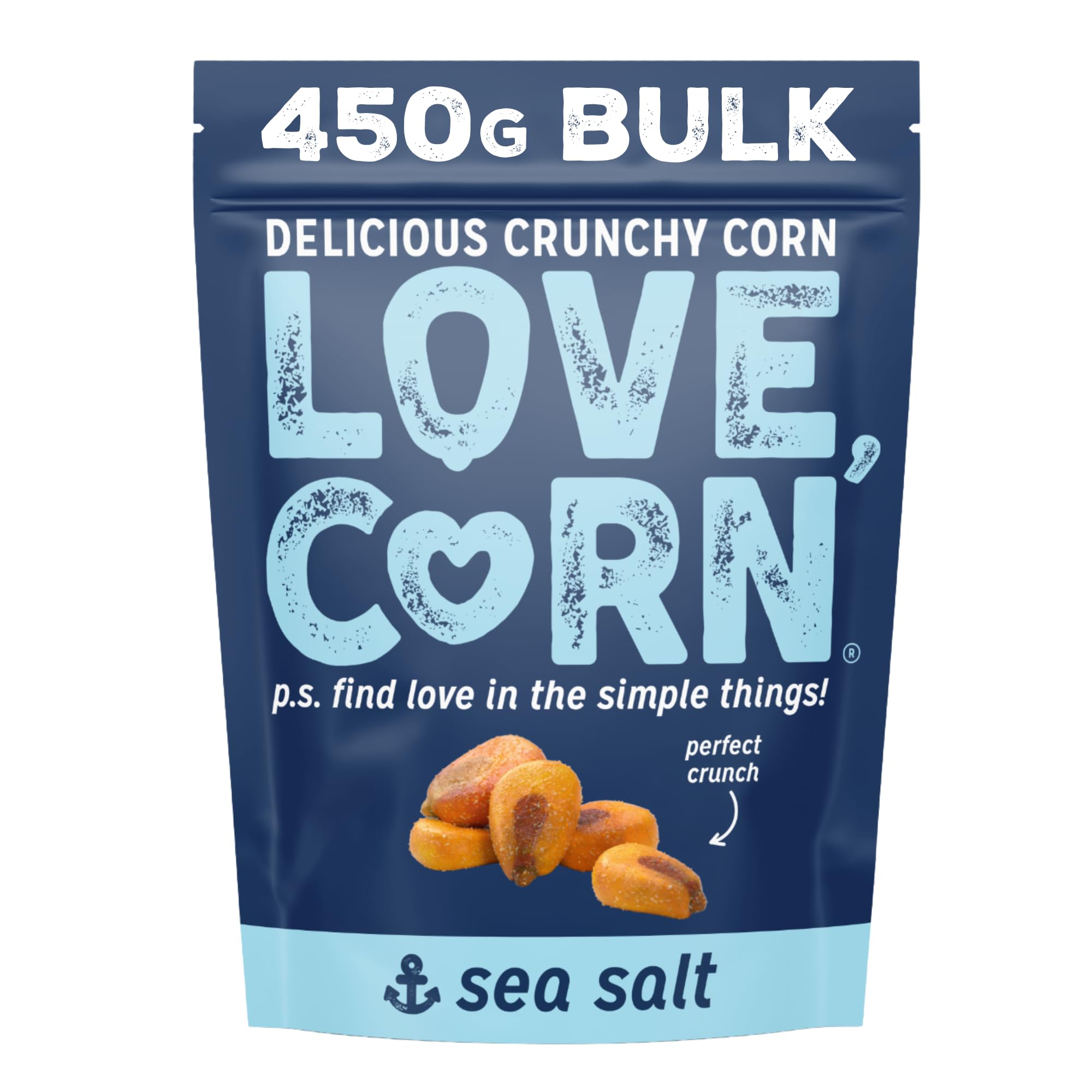LOVE CORN Sea Salt 16oz x 1 Bag - Delicious Crunchy Corn - Healthy Family Snacks - Gluten Free, Kosher, Non-GMO- Alternative for Chips, Nuts, Crackers & Pretzels - Perfect for Charcuterie Boards