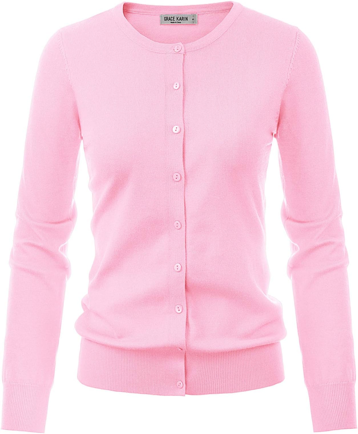 Women's Long Sleeve Button Down Crew Neck Classic Sweater Knit Cardigan