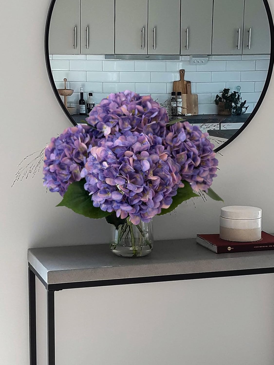 YalzoneMet 4Pcs Purple Silk Hydrangea Artificial Flower Lifelike Big Blooms 20'' Long Stem Faux Hydrangea Flower Bouquets for Home Party Indoor Outdoor Wedding Table Centerpiece Decor - Image 2