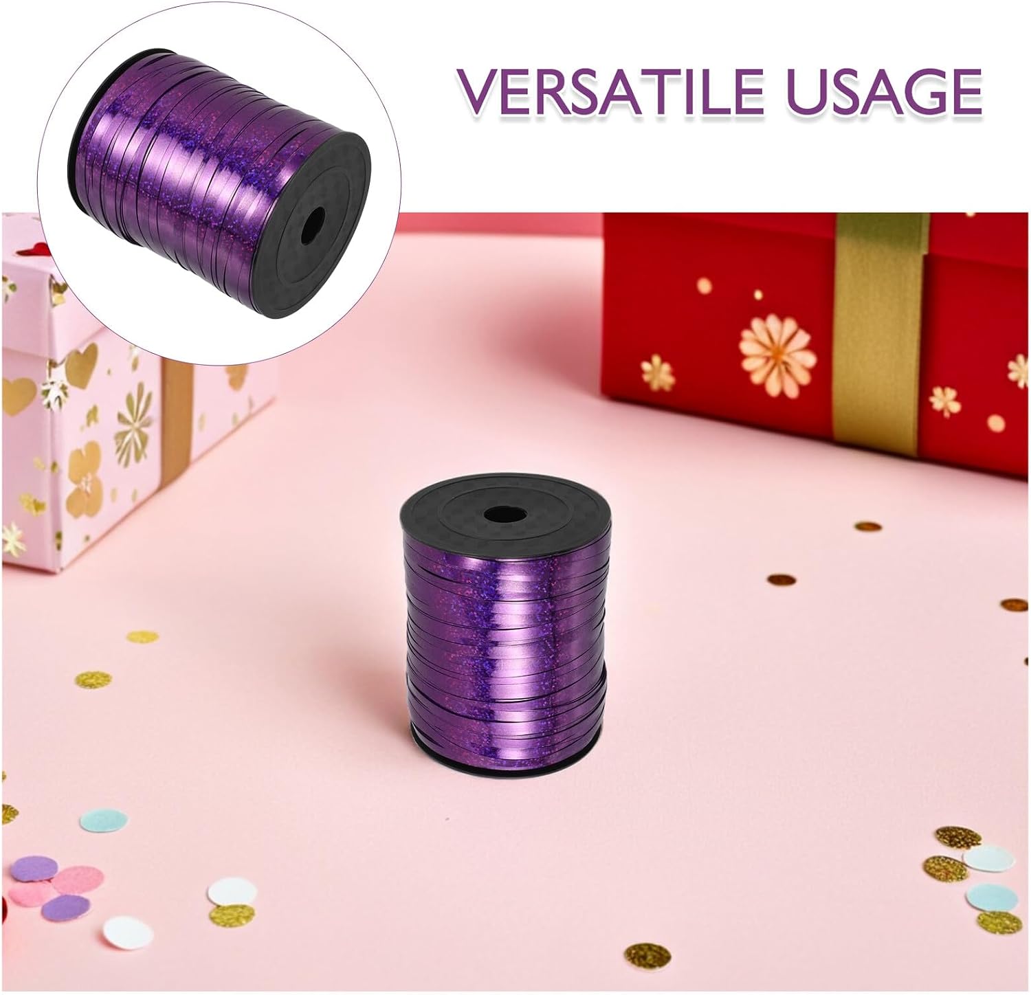 BESTonZON 2pcs Purple Foil Ribbon Balloon String Metallic Glitter Ribbon for Party Decorations Graduation Supplies Wrapping Crafts