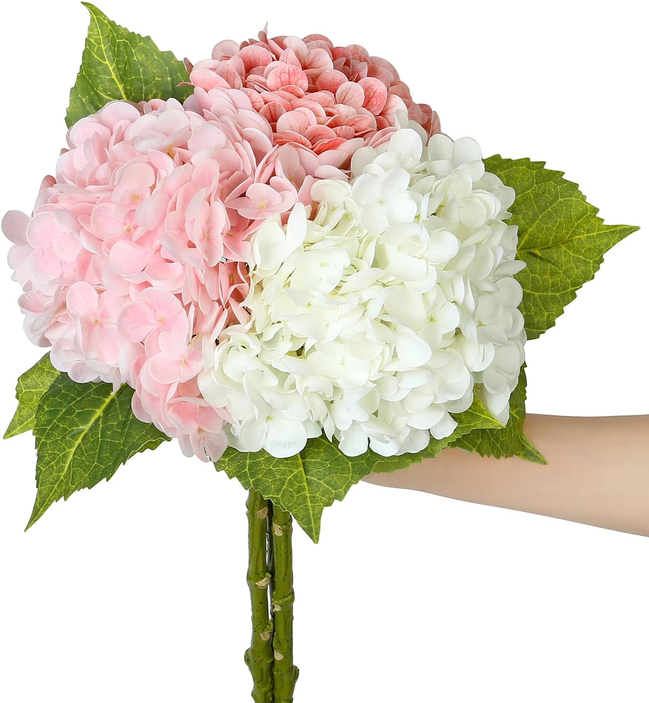 SIITUMEIZI Hydrangea Artificial Flower Faux Hydrangea Flowers 21 Inch Real Touch Latex Fake Hydrangeas for Wedding Bouquets Centerpieces 3Pc Pink White Blue