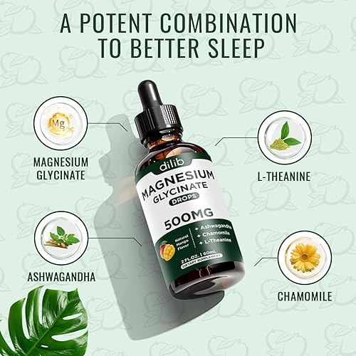 Miniatura 3 de Suplemento de Glicinato de Magnesio, Gotas Líquidas de Magnesio con Glicinato de Magnesio 500mg Ashwagandha, L-Teanina, Manzanilla - Apoyo