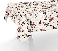 Christmas Tablecloth, Lotus Effect, Washable, Waterproof, Easy Care Cotton and Polyester Tablecloth, Christmas Dwarf, 120 x 140 cm