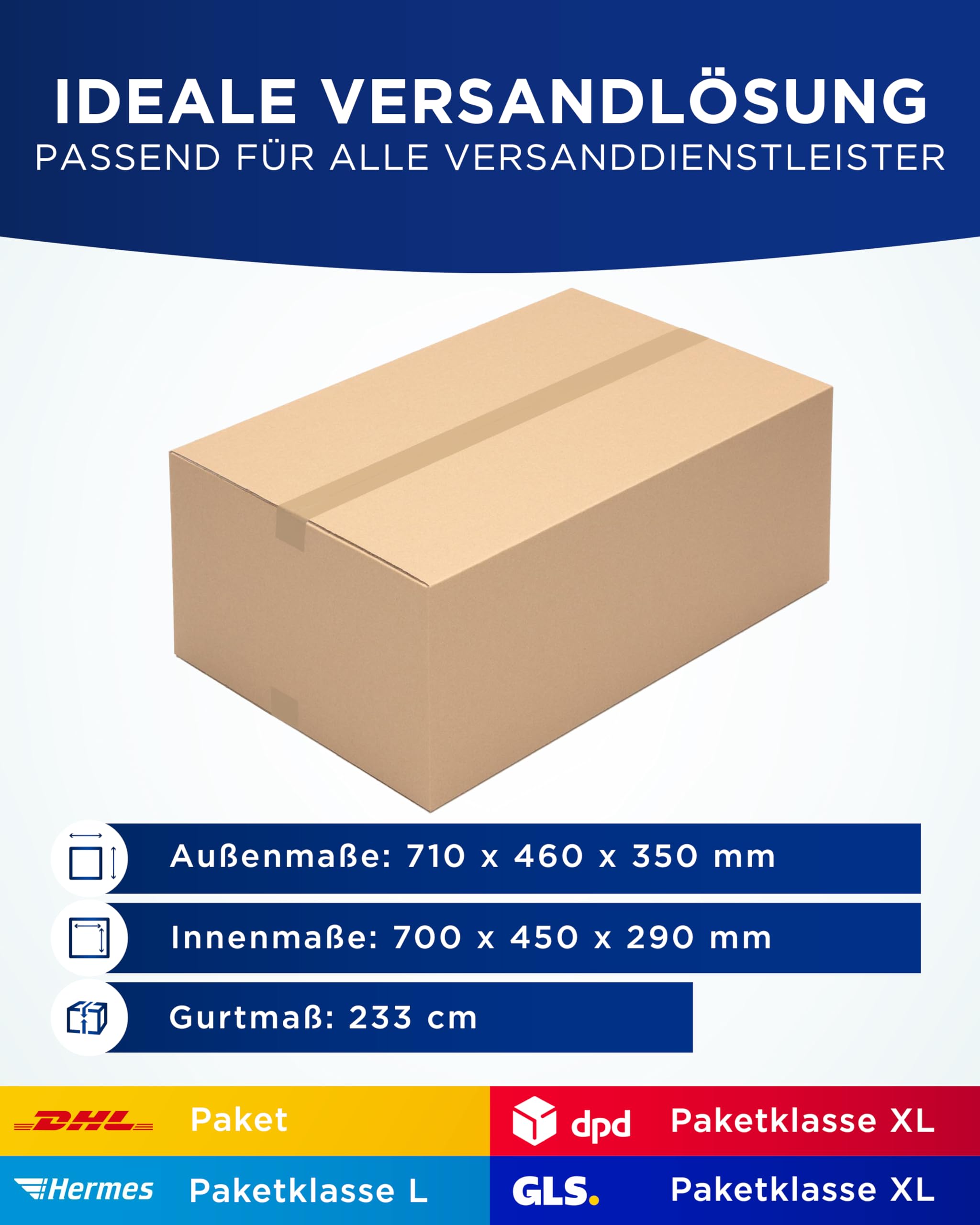 KK Verpackungen Versandkartons 700 x 450 x 290 mm Braun 2-wellig (Außenmaß 710 x 460 x 350 mm) | 10 Stück, Faltkartons Kartons für Versand als DHL Paket Hermes Paketklasse L DPD GLS Paketklasse XL
