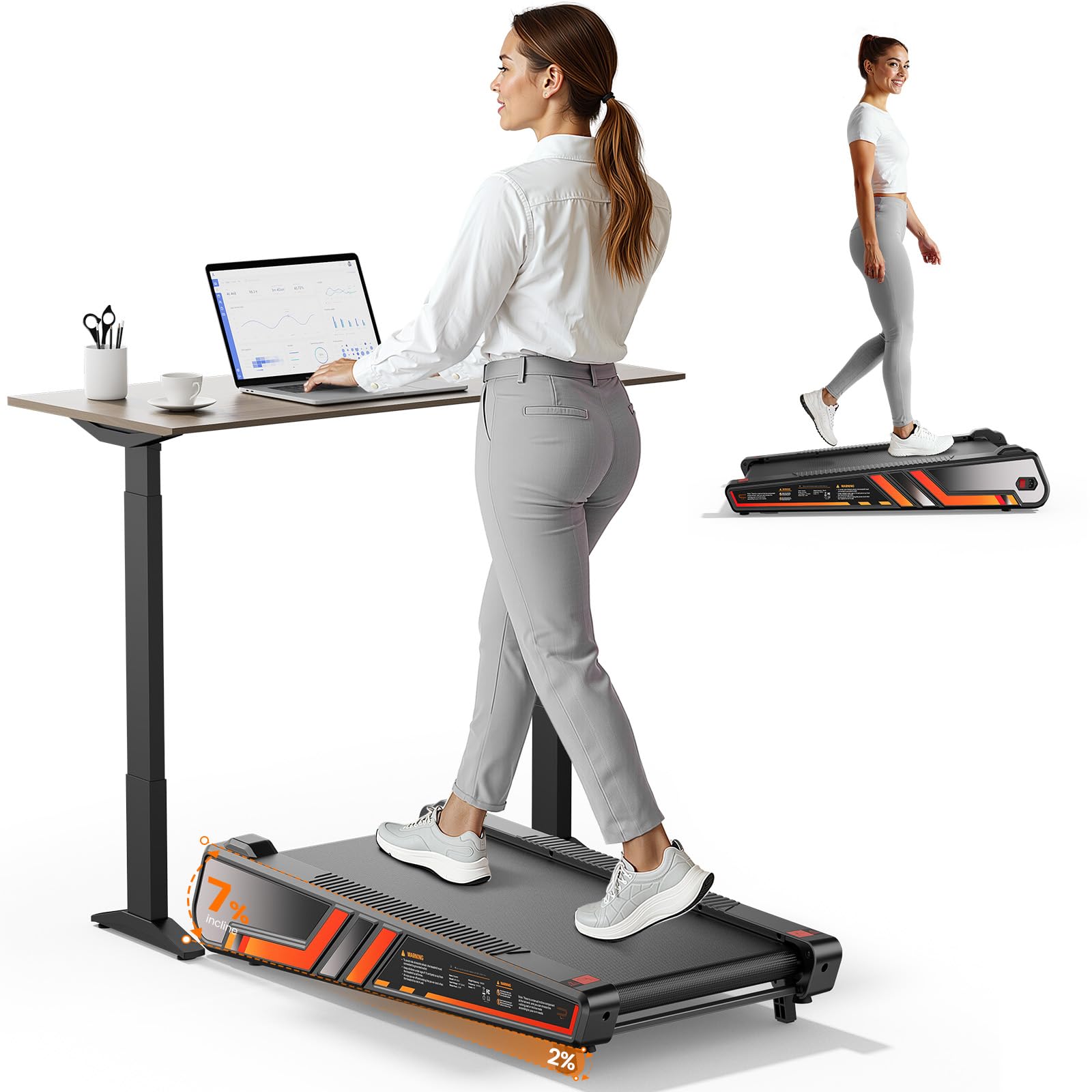 Repower Space-Saving Walking Pad with Incline 7%/2%, Full-Freedom Portable Walking Pad Under Desk, Small Walking Pad Incline for Home and Office for 300LB Capacity