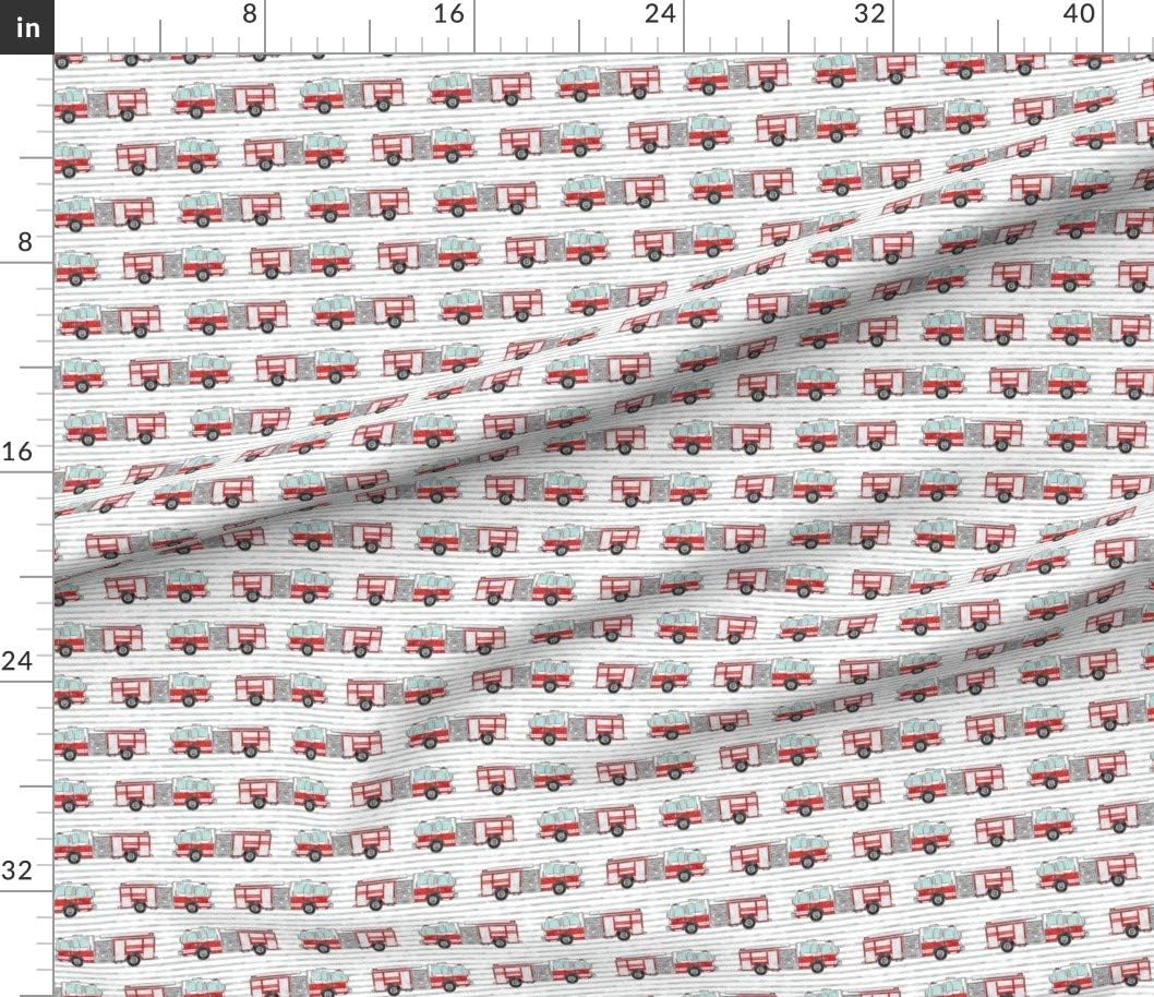 Spoonflower Fabric - Watercolor Fire Truck Stripes Trendy Firefighter Boy Nursery Rescue Printed on Petal Signature Cotton Fabric by The Yard - Sewing Quilting Apparel Crafts Decor