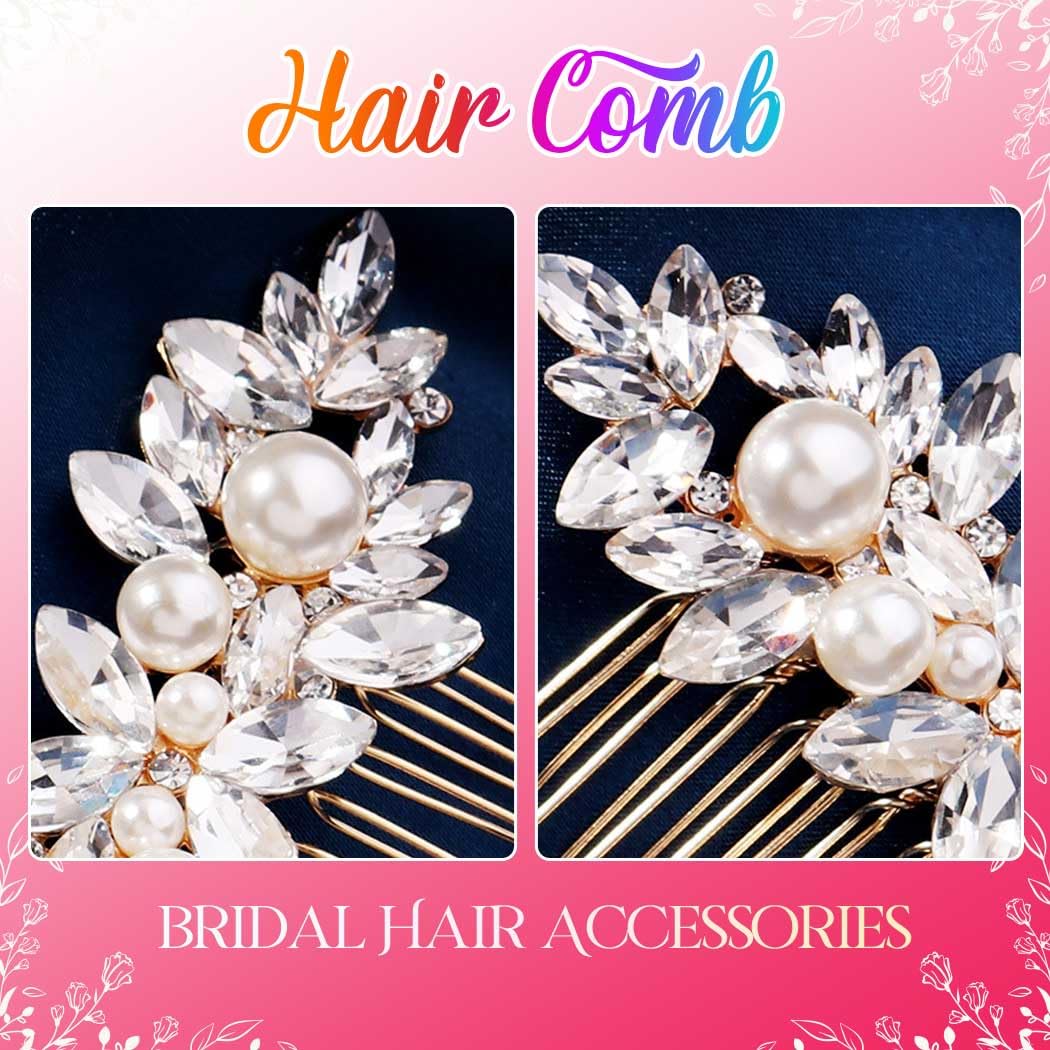 Crystal Wedding Hair Comb Silver Pearl Hair Piece Bridal Hair Accessories for Women - Image 5