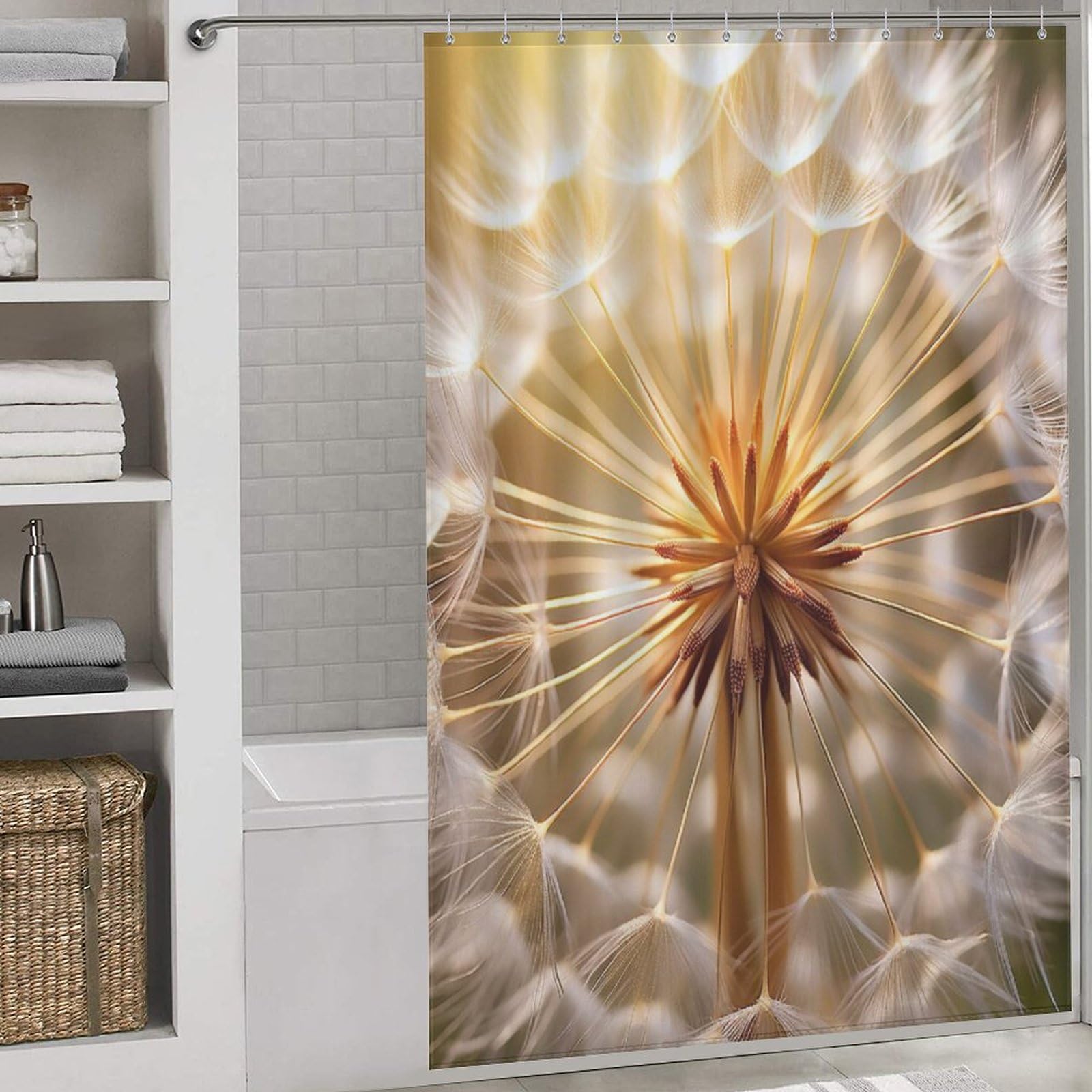 Rideau de douche imperméable et lavable motif pissenlit floral