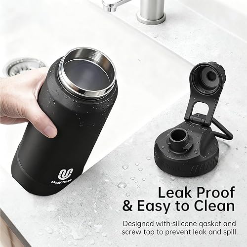 Miniatura 5 de Botella de agua aislada de 32 onzas con popote, acero inoxidable al vacío de doble pared, diseño de boca ancha, botella reutilizable a prueba de