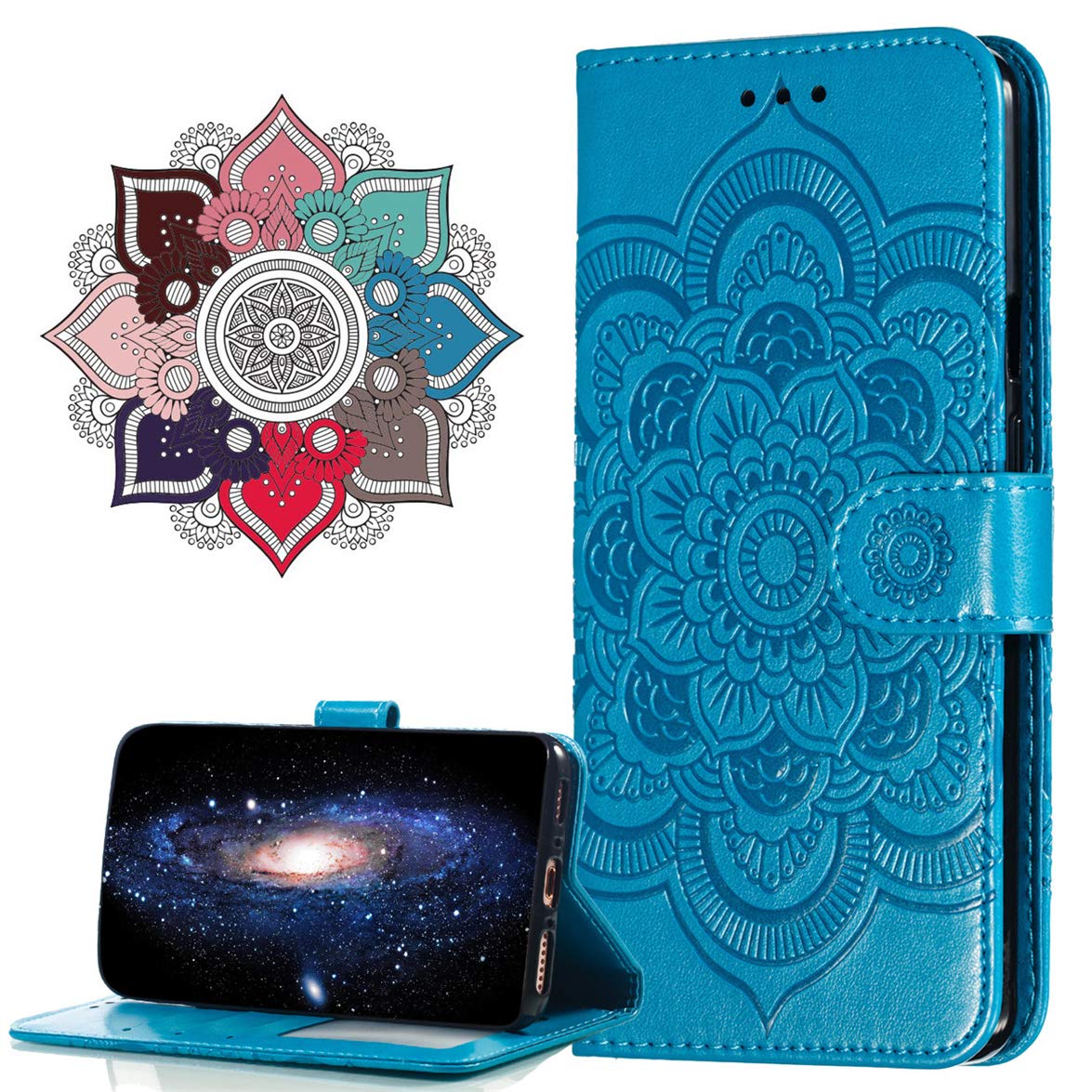 Custodia Flip Con Portafoglio Per Nokia 3.1 Plus 2018 - Cover In Pelle PU Con Interno In TPU - Design Goffrato Mandala Viola - 6