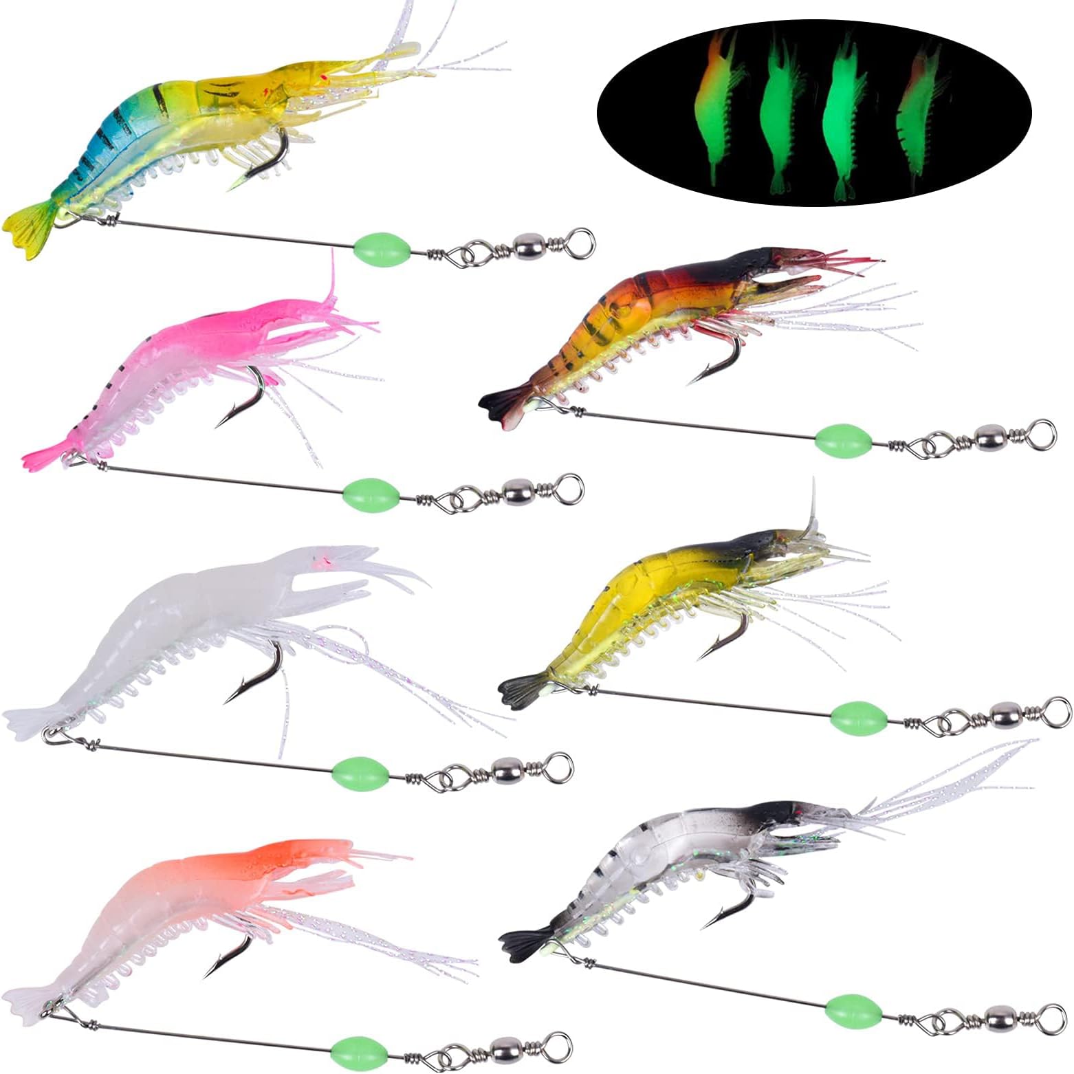 7 Pcs Fishing Lures, Soft Luminous Simulated Fishing Lure, Soft Fishing Bait Slow Sinking Swimming Lures with Sharp Fishing Hook for Freshwater, Saltwater, Attract Bass, Trout, Catfish, Salmon