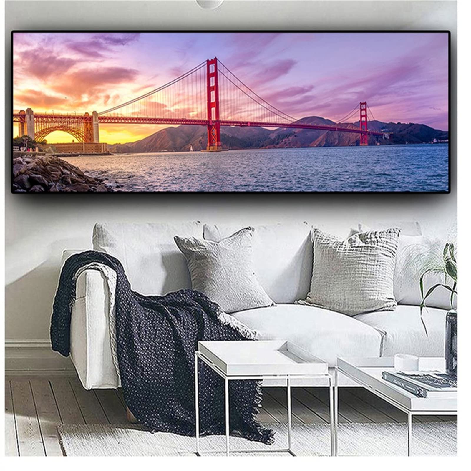 Obraz do malowania diamentowego, zachody słońca, Golden Gate Bridge dla dzieci, "zrób to sam", malowanie diamentami 5D, pełne akcesoria, malowanie według liczb, zestaw do haftowania, dekoracja domu, obraz 70 x 200 cm