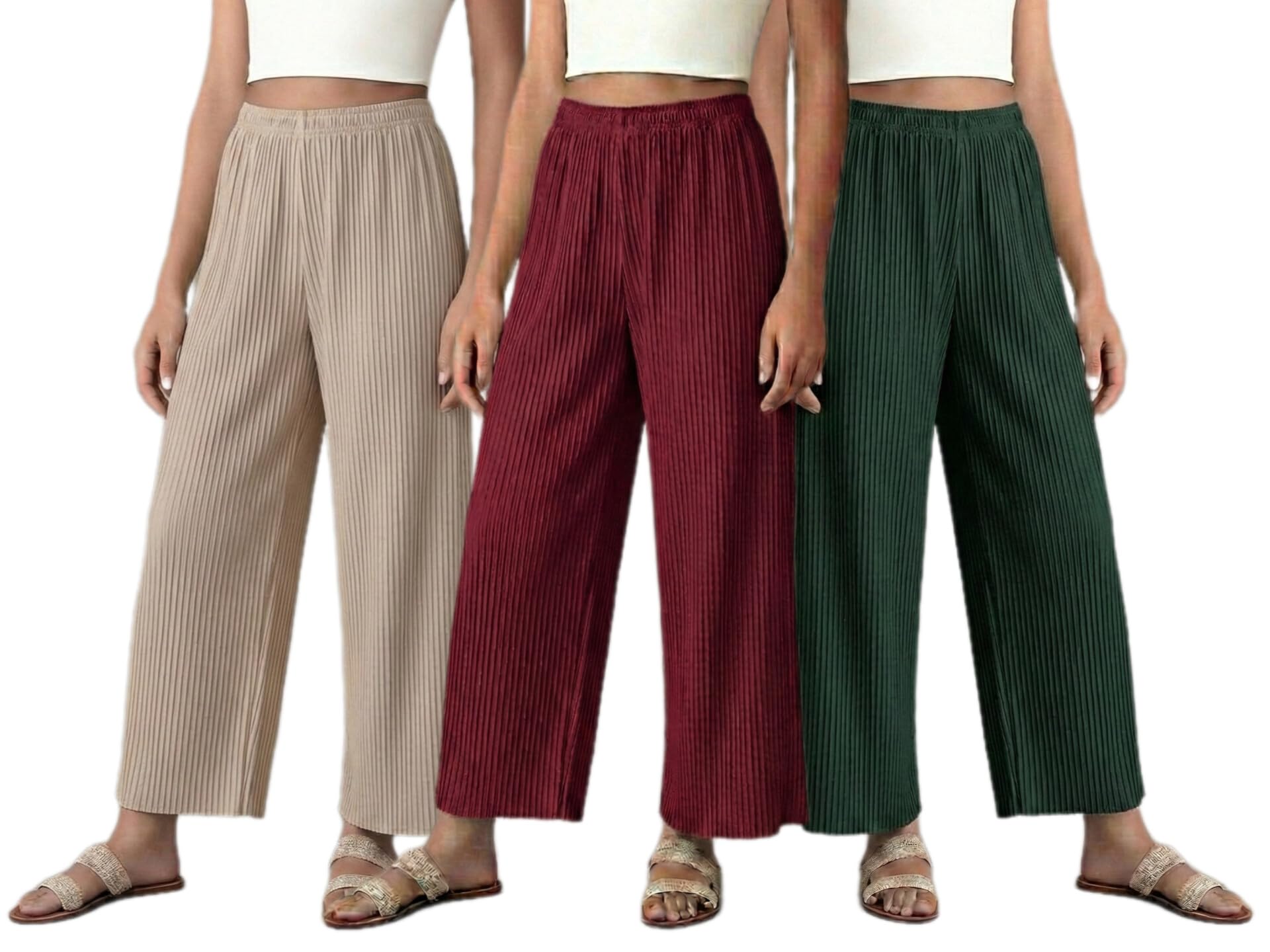 Set of Combo Trouser and Pants for Girls and Women's Relaxed Fit Stretchable Regular Fit Palazzos Lightweight Elastic Waistband Bottoms for Daliy Office & Casual Wear-image-36