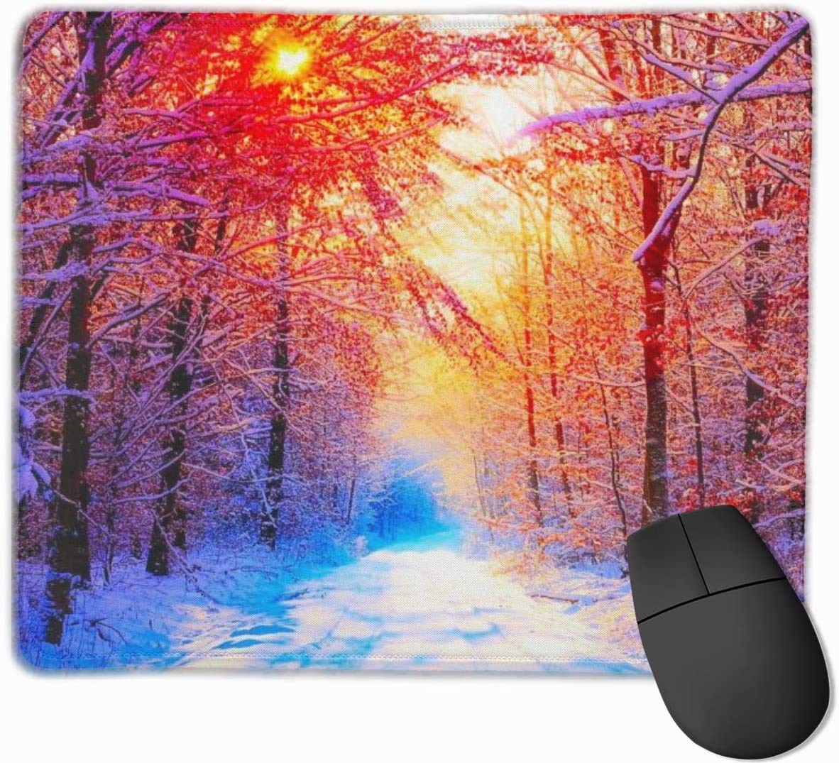 Mauspad Wälder Winter Sonnenuntergang Natur Bäume Rechteck Rutschfeste Gaming Rubber Mousepad Genähte Kanten Mauspad