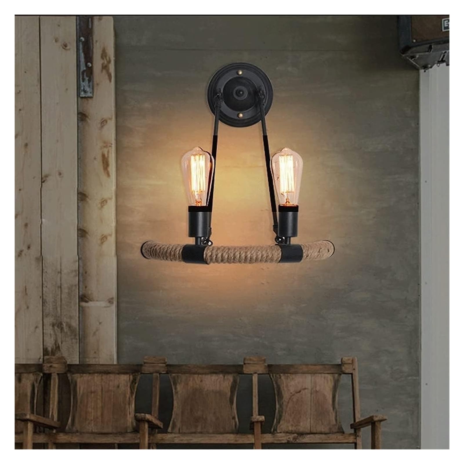 Lámpara De Pared Retro De Cuerda De Cáñamo, Aplique De Pared Industrial De Metal Retro para Bar, Luminaria De Doble Cabezal De 2 Luces E27, Iluminación Colgante De Pared,