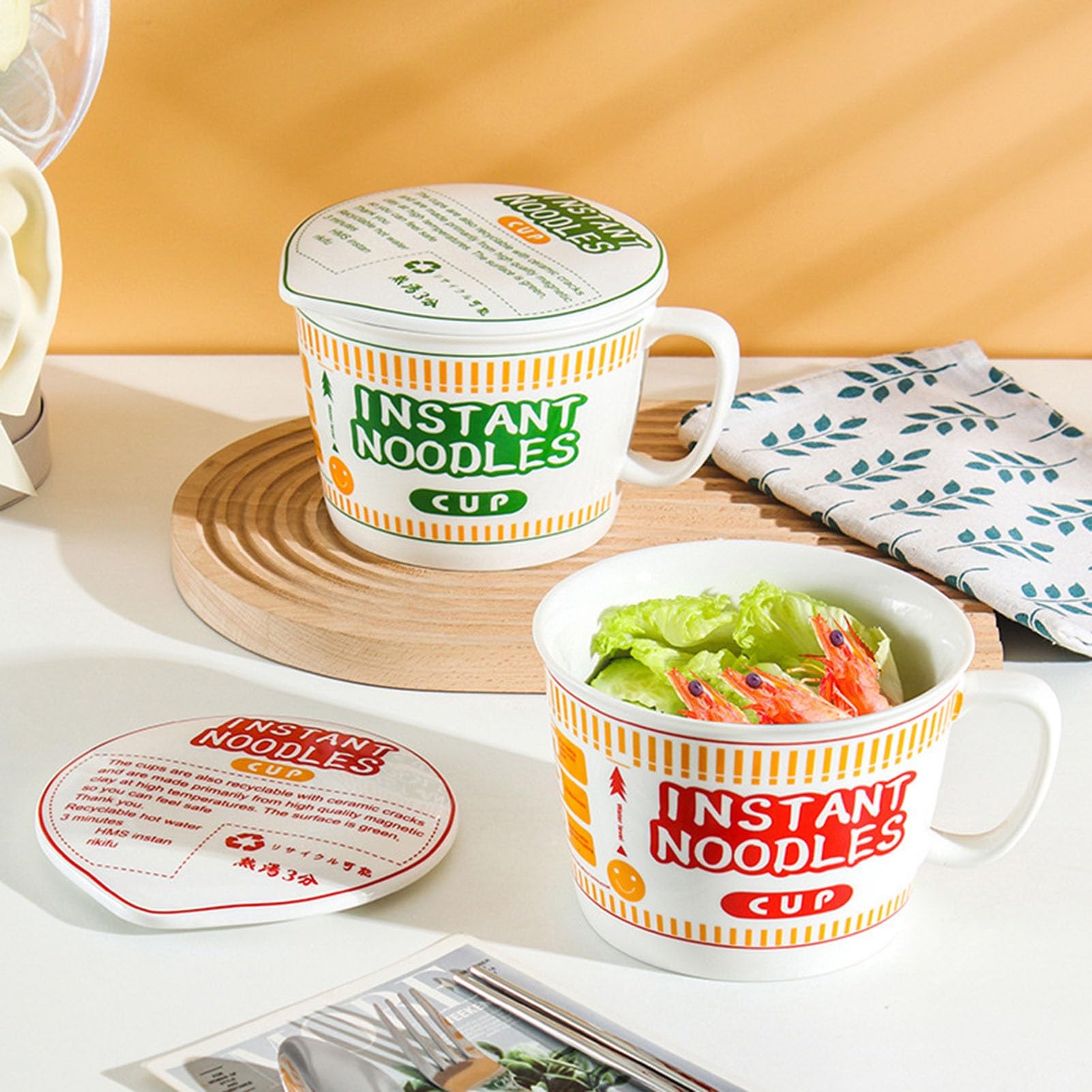 HYO&ZOY Ciotola in ceramica Noodles Ciotola in porcellana con coperchio Ramen Grande ciotola for zuppa con manico, regalo for gli amanti del ramen (Color : Green)