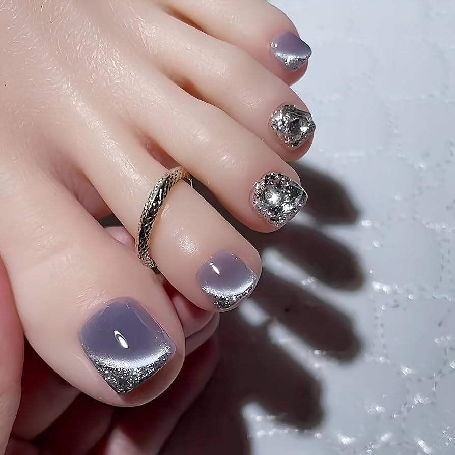 Amazon | [ALLEVG]ネイルチップ 足用 24枚入 パープル ダイヤモンド 3D