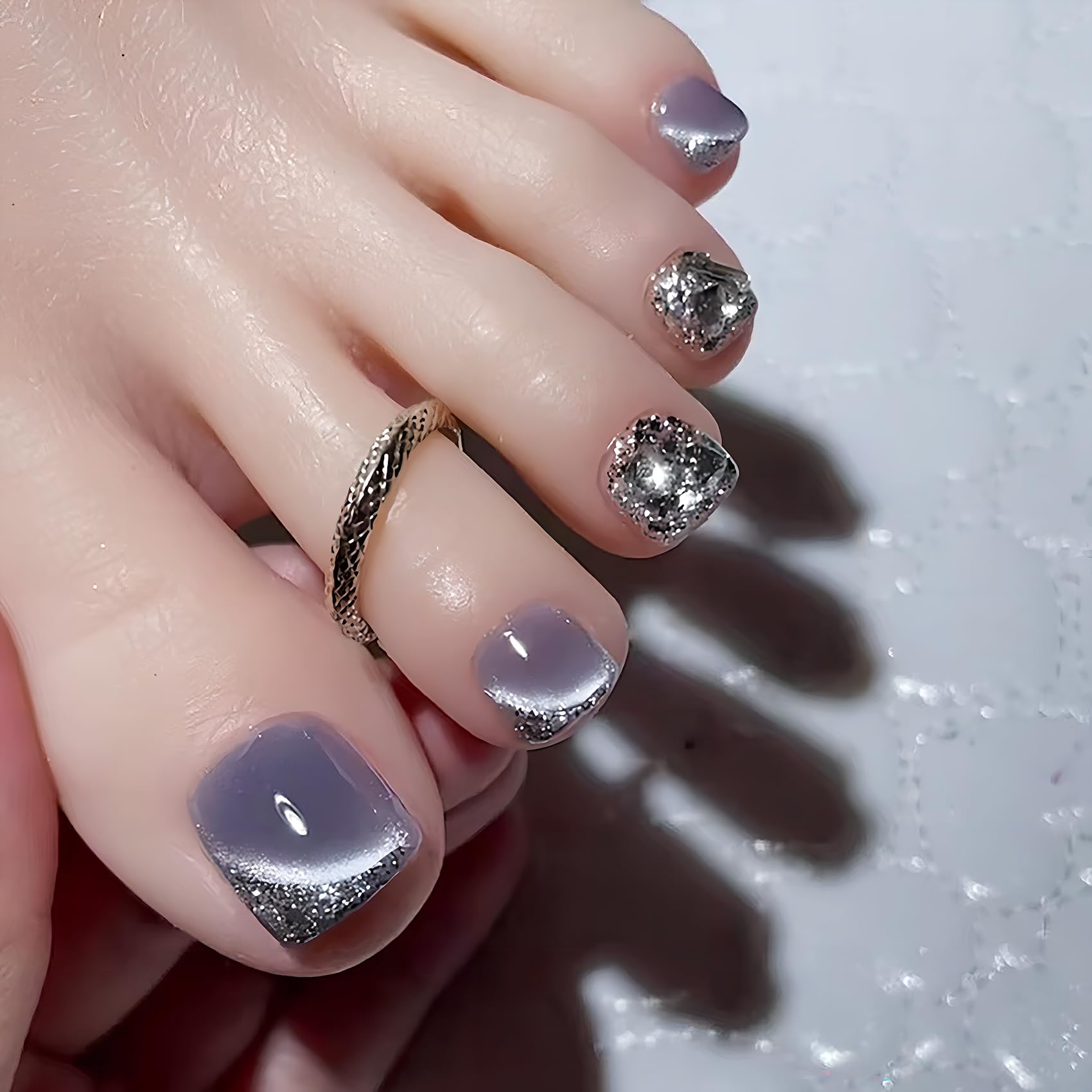 Amazon | [ALLEVG]ネイルチップ 足用 24枚入 パープル ダイヤモンド 3D