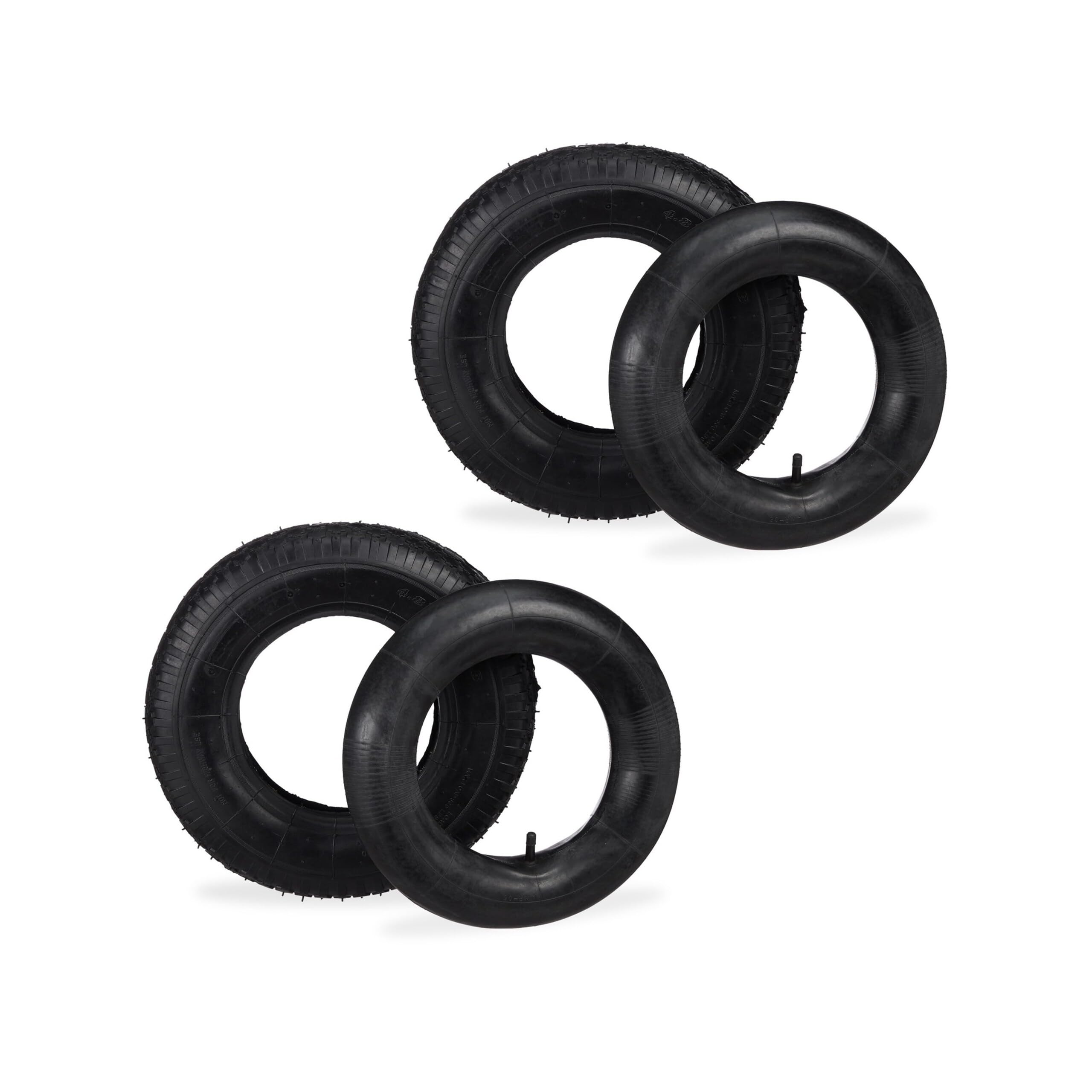 Relaxdays Roue de Diable avec Chambre à air, Lot de 2 pneus Rechange 4.00-8, Charge Max. 150 kg, Noire