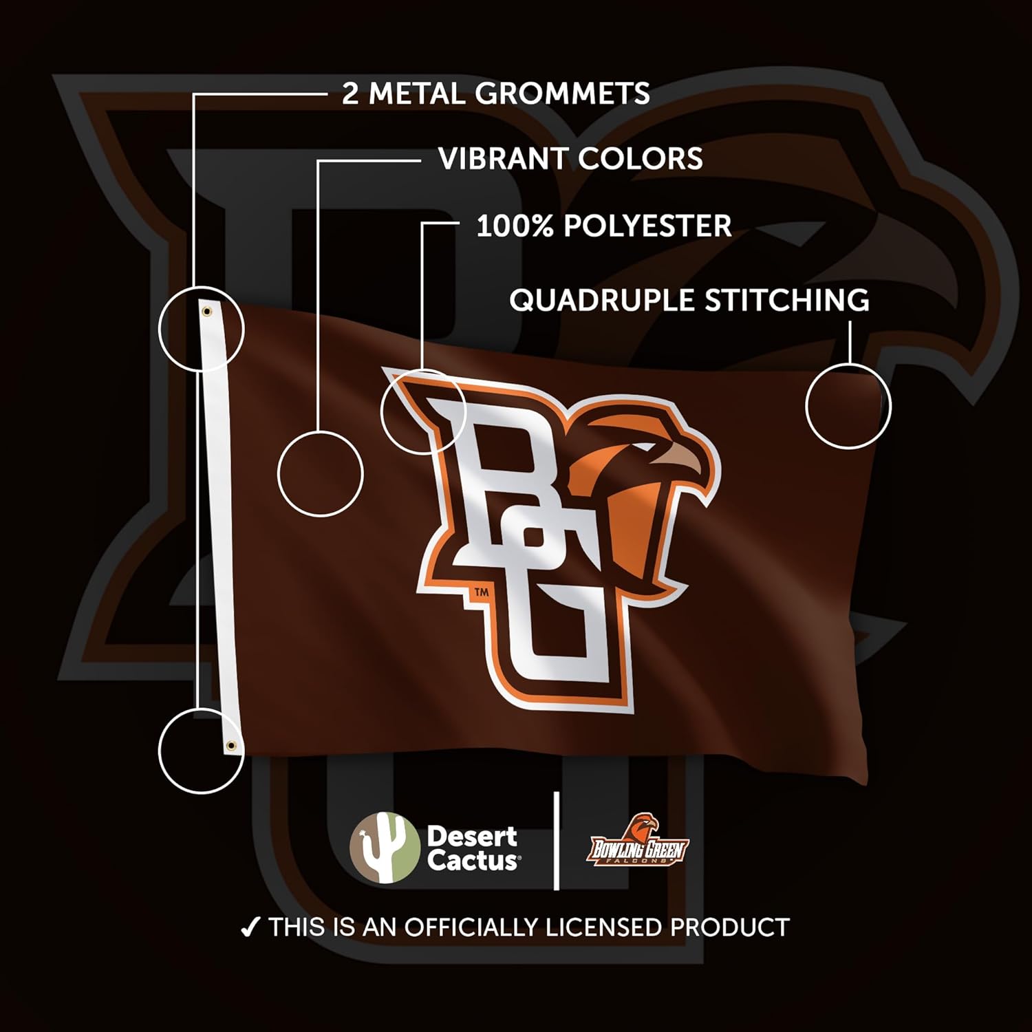 Desert Cactus Bowling Green State University BGSU Flag - 3 x 5 Feet Green Falcons Banner, Indoor/Outdoor Durable Fabric, 100% Polyester Design (Style 8) - Image 4