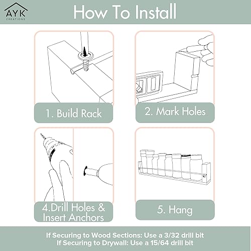 Miniatura 4 de Estante de especias montado en la pared para decoración de cocina, 2 estantes en blanco lavado, estante de pared de madera para especias