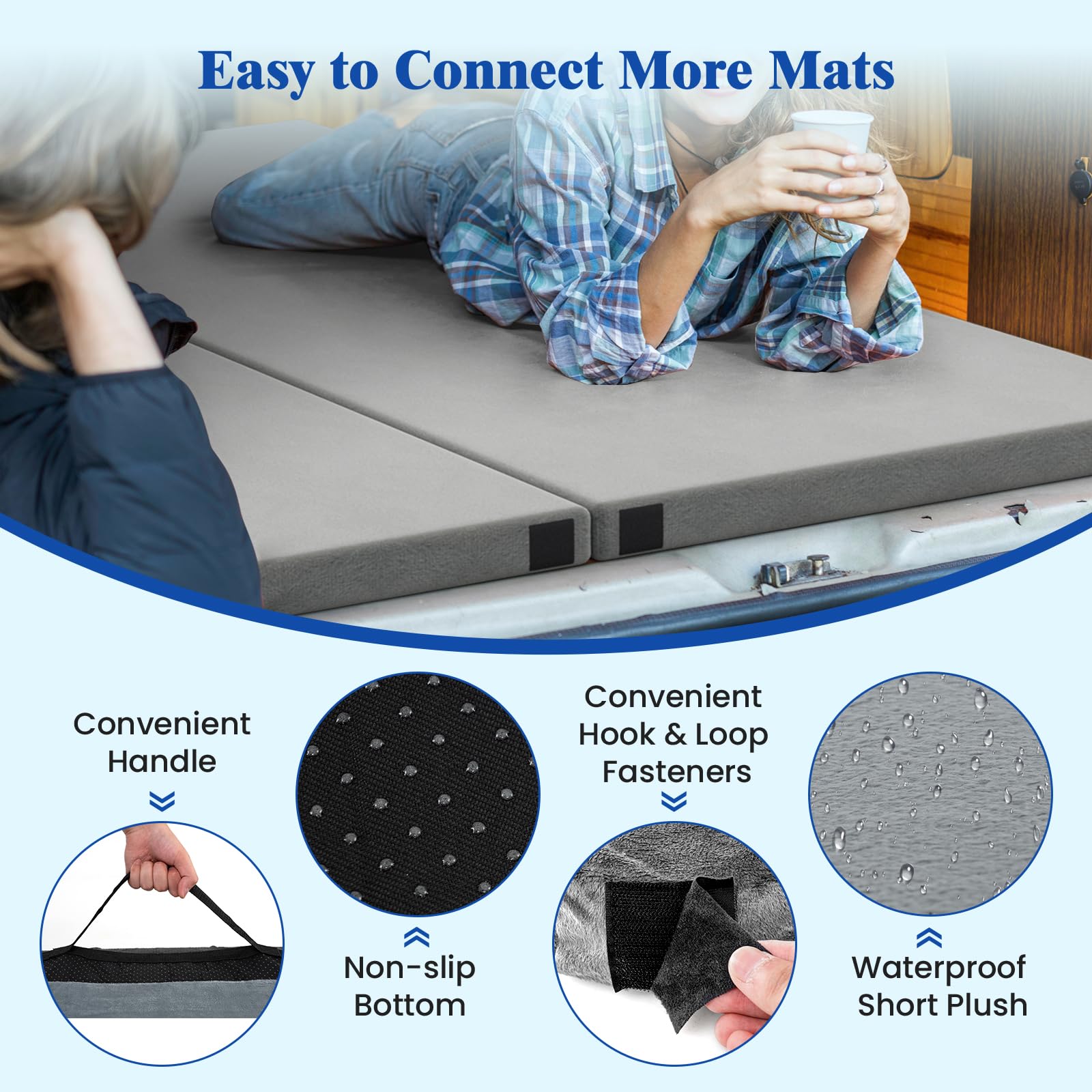 SOARS Matelas Pliable 1/2 Personnes, Matelas Camping Portable en Mousse à Mémoire de Forme Douce et Confortable, Surface Imperméable, pour Camping, Voiture, Voyage