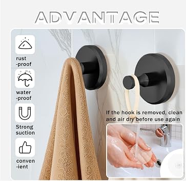Suction Cup Hooks, Vacuum Shower Hooks for Hanging Towel, Stainless Steel No-Drill Heavy Duty Suction Towel Holder for Window, Glass Doors, Bathroom, Kitchen, 2 Pack (Brushed Silver)
