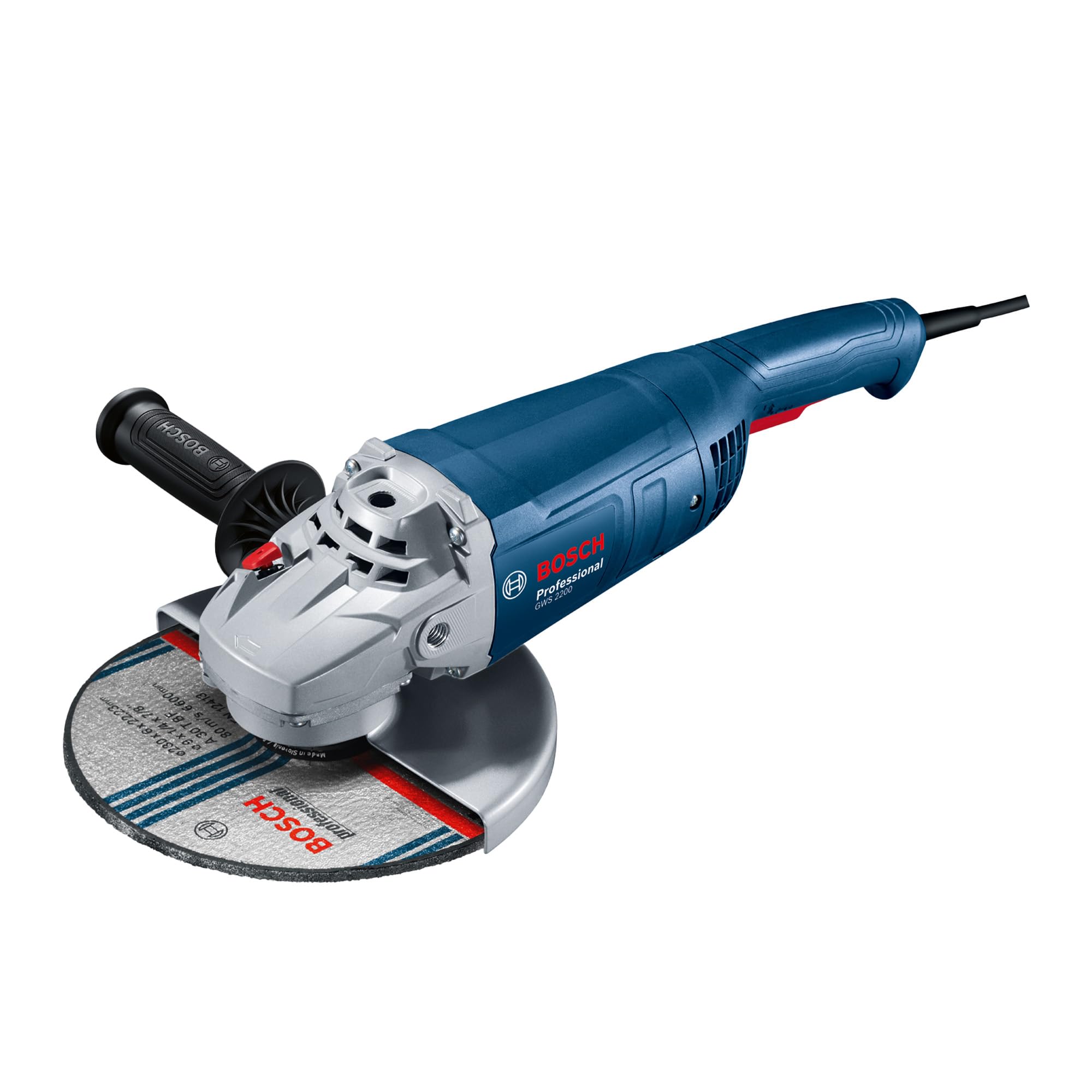 Bosch GWS 2200 Corded Electric Angle Grinder, M14, disc diameter 230 mm, 2,200W, M14 for Metal & Construction, 5.2 kg,1 Year Warranty
