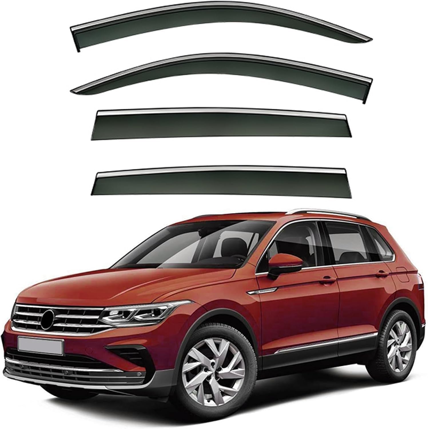 FengXH Window Deflectors for VW Tiguan MK2-AD/BW 2017-2024 - 4pc Smoke Tint, Waterproof, Noise Reducing.