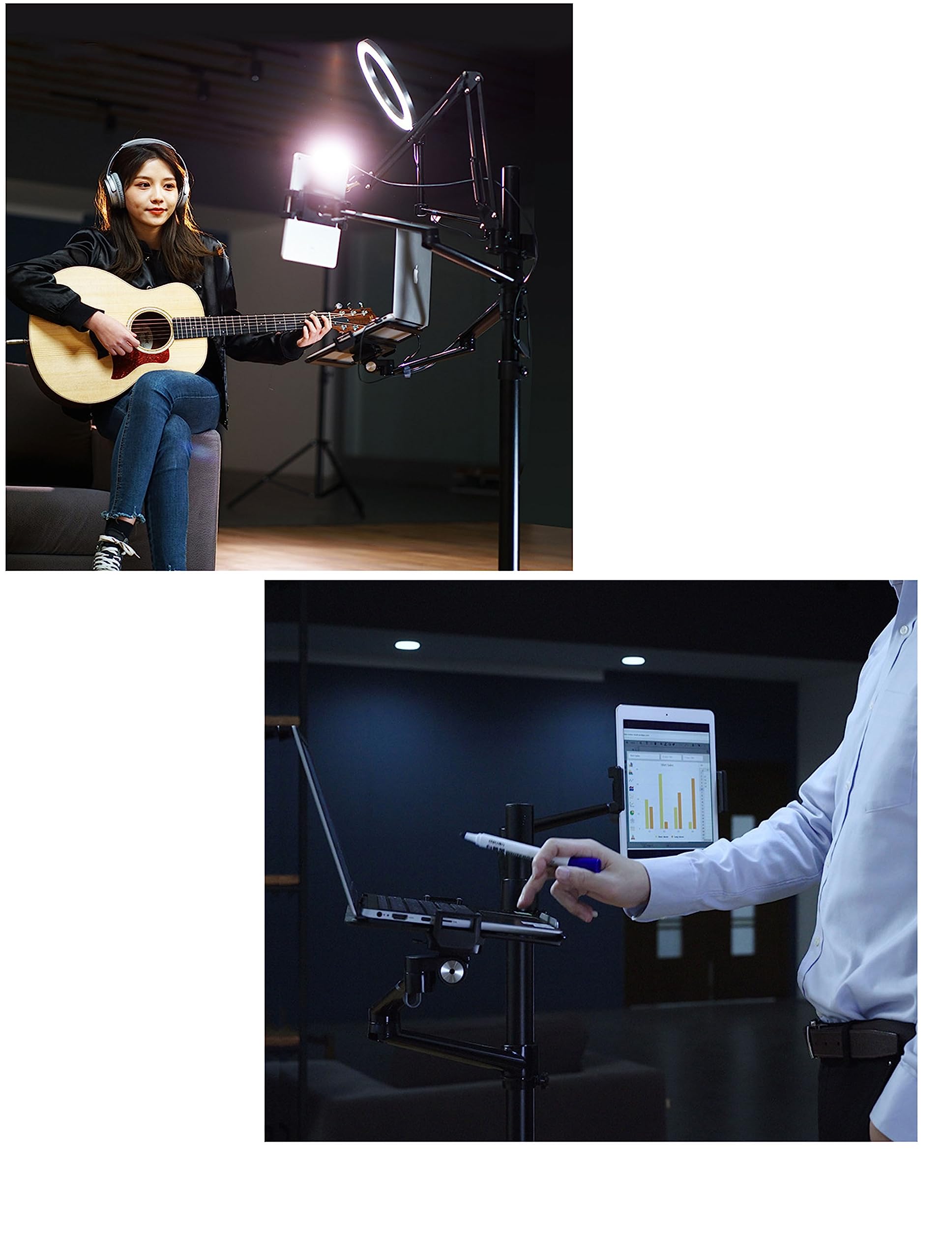 Selfie Live Stand Anello Luminoso a LED Regolabile in Altezza con Supporto per Microfono per Tablet del Telefono Adatto per videoconferenze dal Vivo