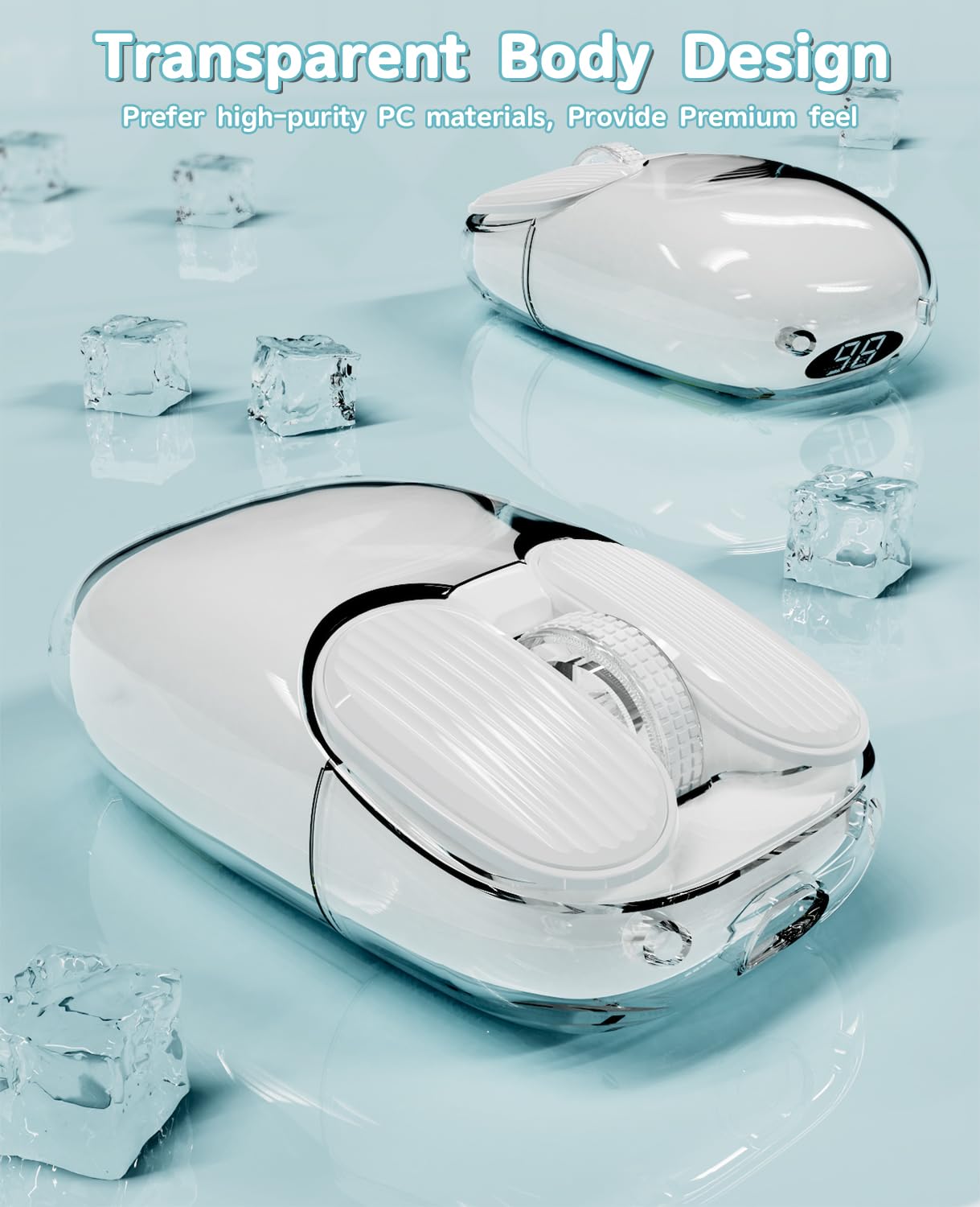 MAMBASNAKE Mouse da gioco wireless Bluetooth, simpatico mouse senza fili silenzioso, display alimentazione,guscio trasparente, 7 luci RGB, ottico 1600DPI, mouse portatili ricaricabili 600mAh (bianco)