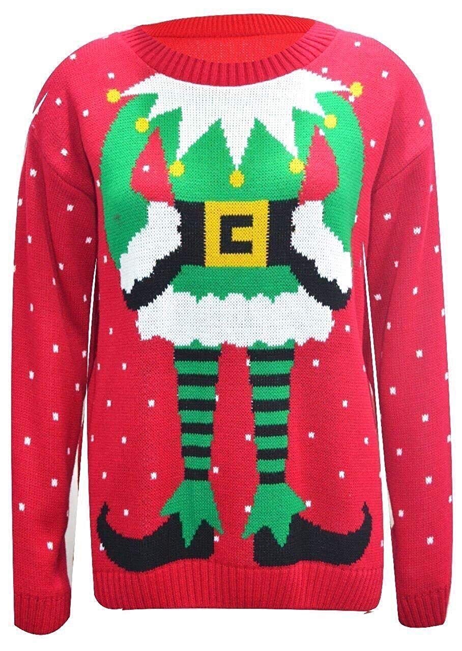 Girlzwalk Women's Red Santa Novelty Christmas Xmas Elf Knitted Long Sweater Jumper (, Ml/Uk 12-14)
