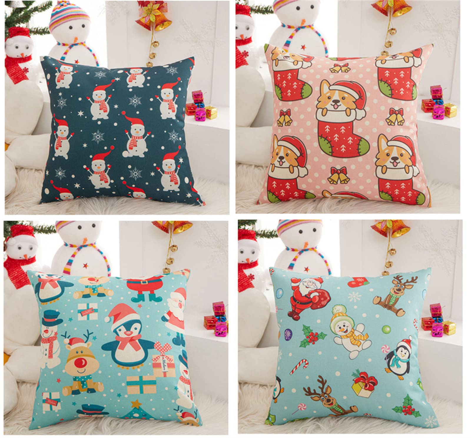 4 Pack Funda de Almohada Decoración Cuadrado Funda de Cojines Funda de Almohada de Navideñas Fundas para Cojines Cuadrado Lino Funda cojin para Sofá Cama Decoración para Hogar 65X65cm Navidad ,Color5