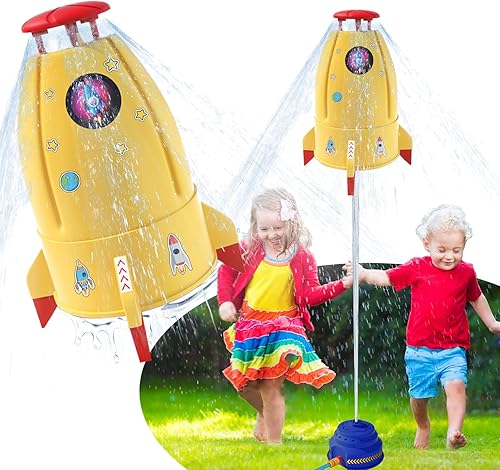 Rociador de cohete, aspersor de agua al aire libre para niños, con rotación aérea de 360 grados, para patio trasero, jardín, césped al aire libre,