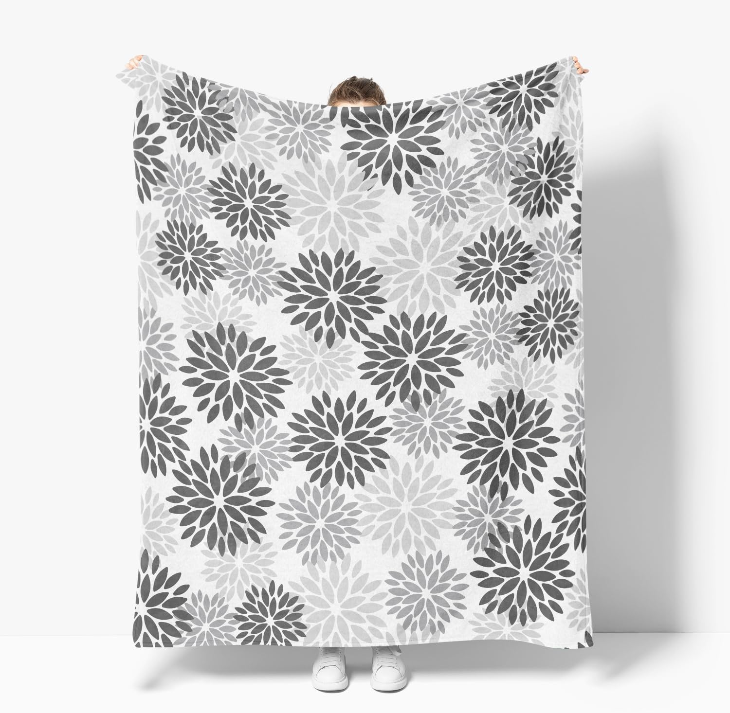 Horaldaily Black Grey Dahlia Pinnata Flannel Blanket Throw, Autumn Winter Floral Soft Fuzzy Plush Cozy Fleece Blankets for Couch Sofa Bed Lounging, Ideal Gifts for Kids Adults Self, 50x60 - Image 6