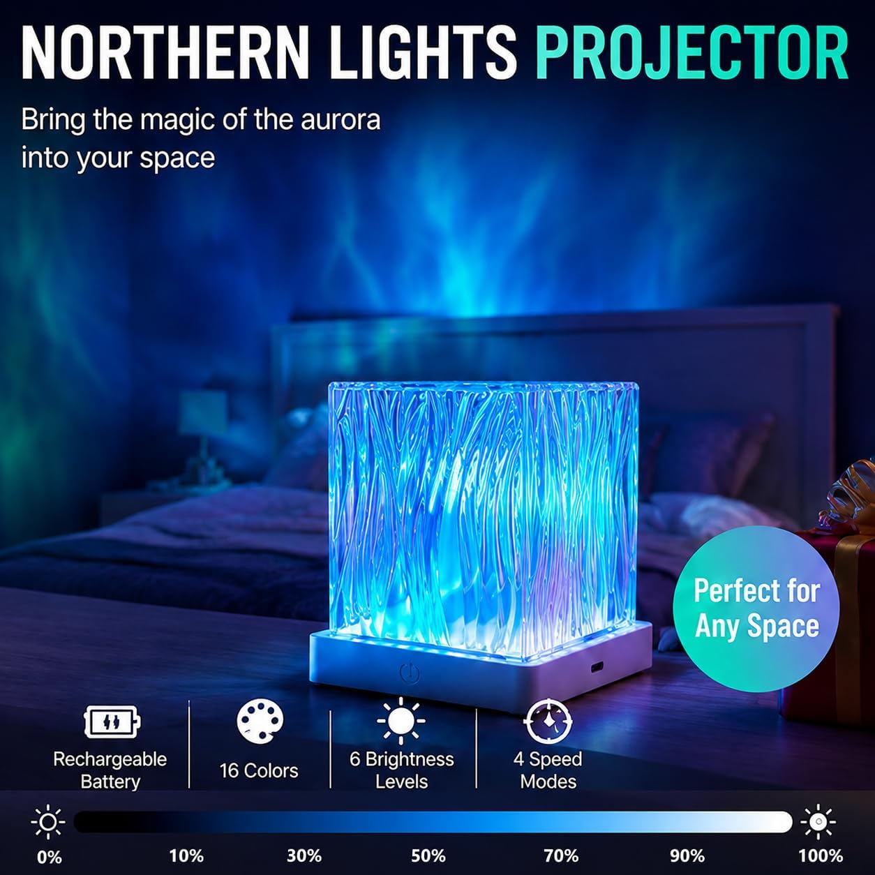 2026 New Cordless Northern Lights Projector, 16 Colors Aurora Light Projector with Remote, Rotating Aurora Borealis Night Light, Mood Lighting Perfect for Teen Girls Adults Bedroom Classroom image 2