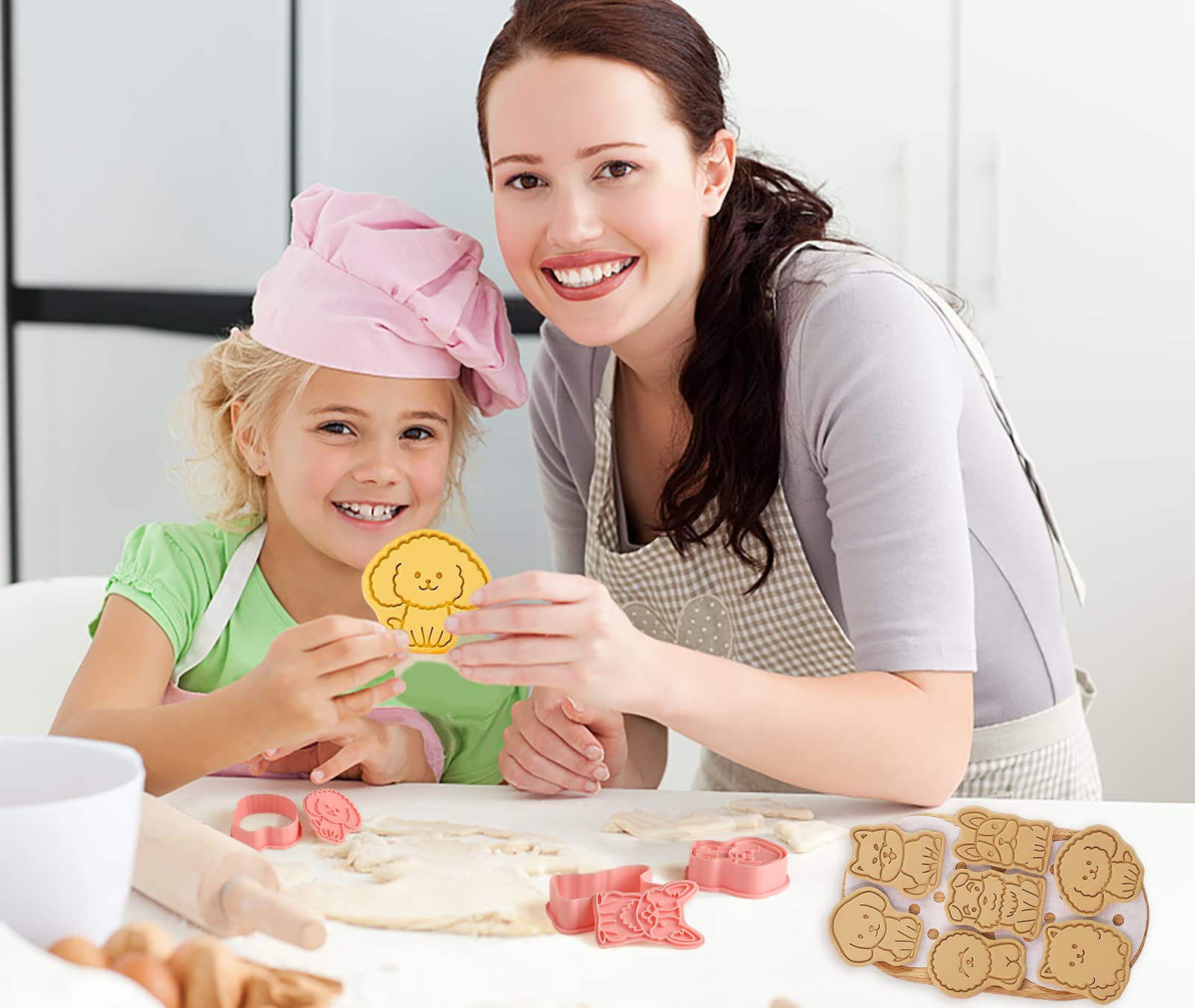 Dog Cookie Cutters Set, 8 Pcs Puppy Cookie Cutter with Plunger Stamps, Cute Cookie Cutters for DIY Biscuit Dog Snacks Cheese Baking
