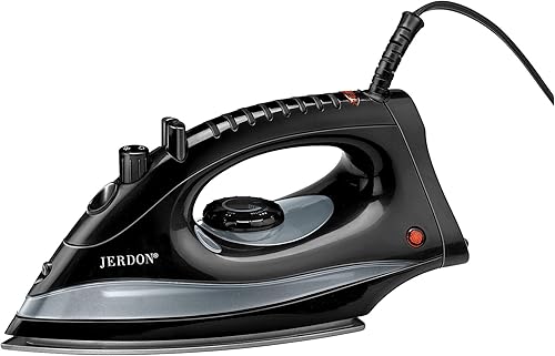 Jerdon Plancha de hotel Tamaño medio, plancha de ropa negra Doble apagado automático Cable de 9 pies 1200 vatios J513B