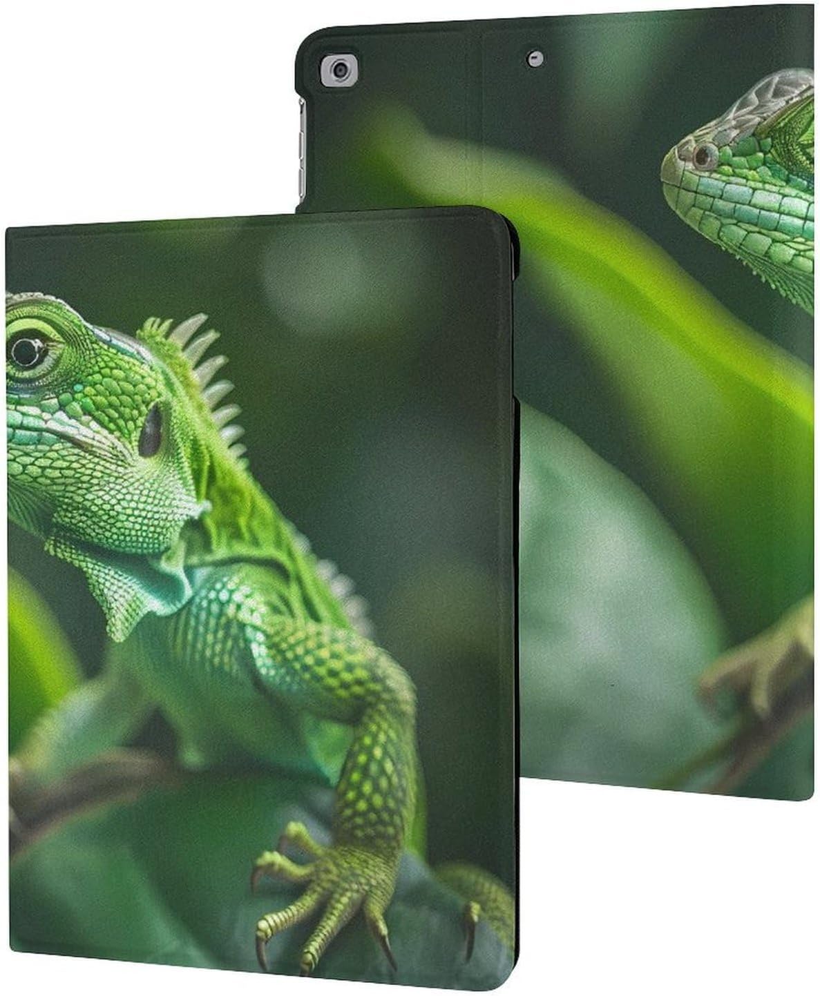 Green Lizard Printed Case Trifold Stand Protective Cover Compatible with ipad 2017/2018/Air1/Air2 (9.7in)
