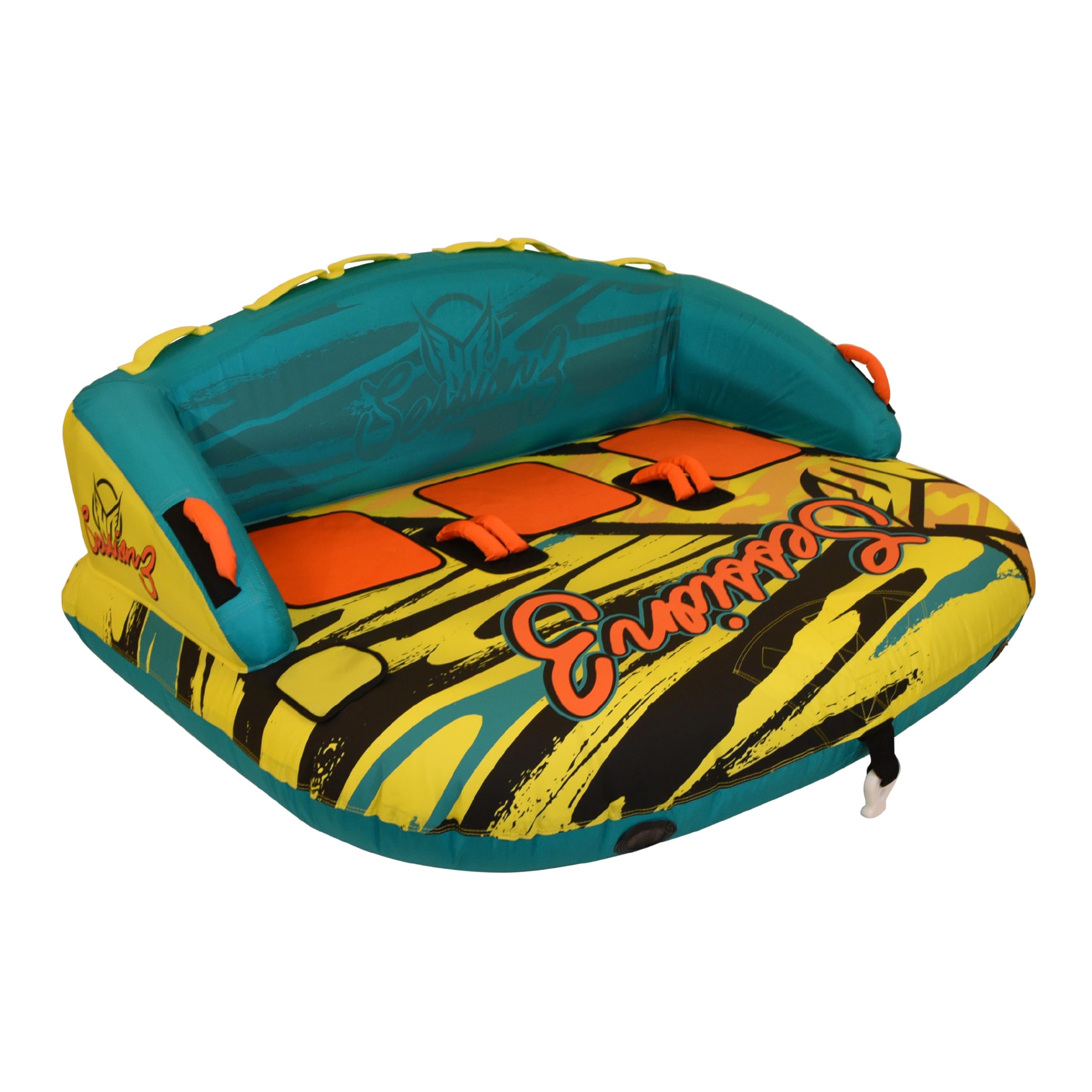 HO Sports Session 3 Towable Tube - 3 Rider Water Tube - Dual Tow Points - Hexa-lite Rip-Stop Nylon - Quick Connect Tow System - Heavy-Duty PVC Bladder