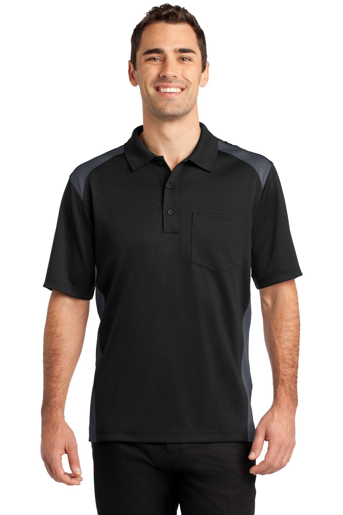 CornerStone Unisex Select Snag-Proof Two Way Colorblock Pocket Polo | Collared Work Shirt for Men & Women, Casual Short Sleeve Top for Golf & Tennis Black/Charcoal