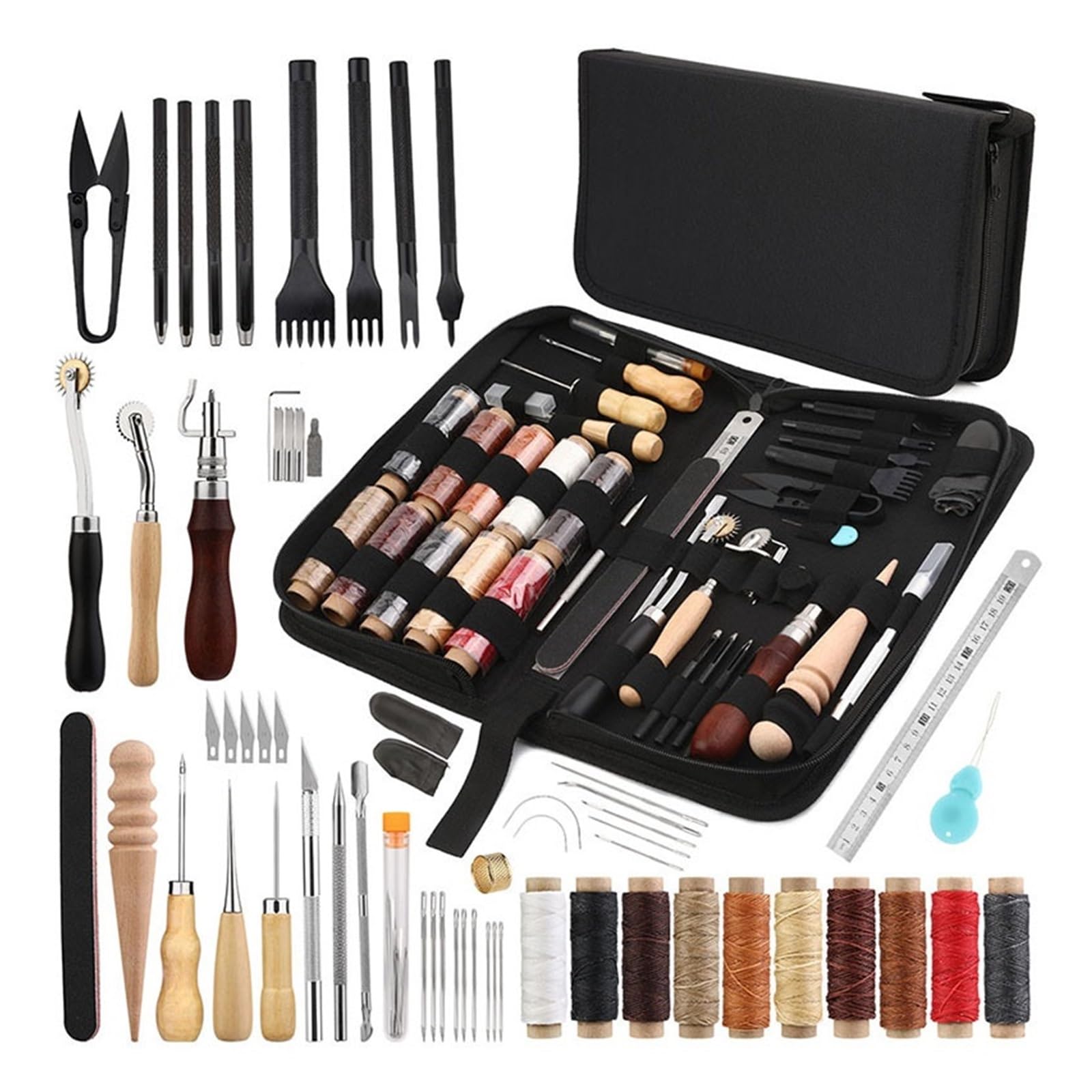 Leather Sewing Kit with Awl Hand Stitching Needles Thread Craft Tool for Shoes Sofa Tent Carpet