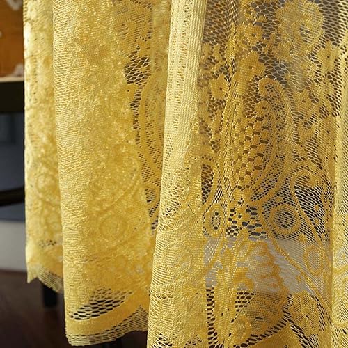 Miniatura 4 de Mantel vintage de encaje amarillo de 60 pulgadas, bordado floral, estilo bohemio, shabby chic, para boda, fiesta de Halloween, cenar, vacaciones, 1