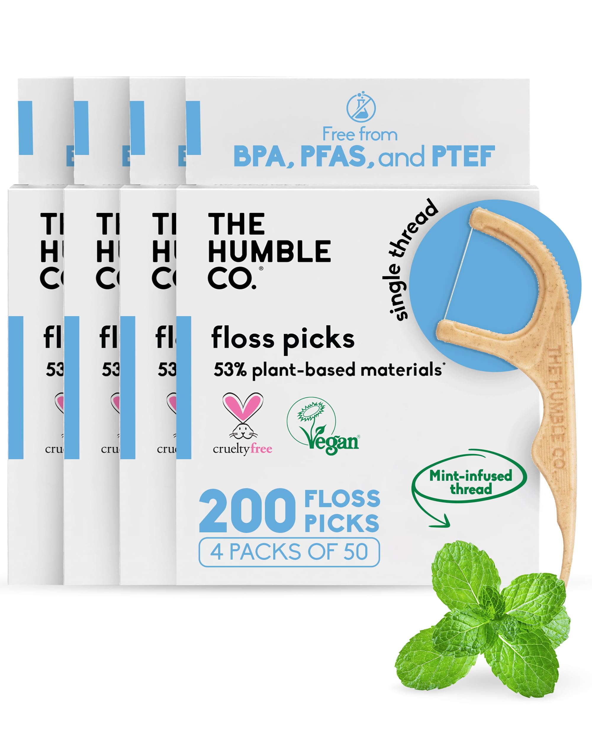 - The Humble Co Dental Floss Picks for Teeth, 200 Count (Mint) - Single Thread Tooth Picks Flossers for Adults Gum Health - Plant-Based Toothpick Floss for Interdental Oral Care & Hygiene