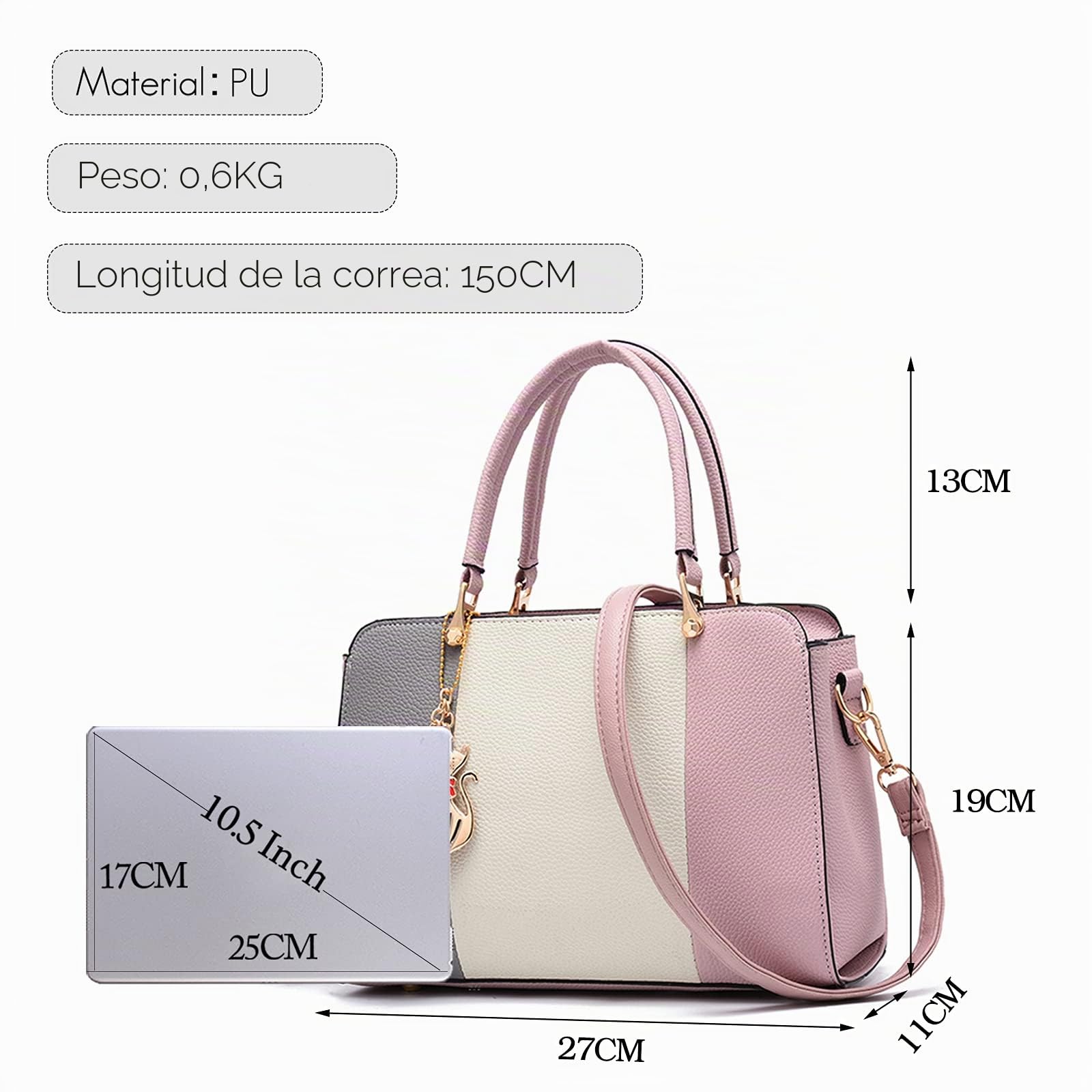 FANDARE Elegante Mujer Bolso Mano con Colgante Bolsos de Bandolera Impermeable PU Cuero para Viaje Trabajo Compras Crossbody Bag