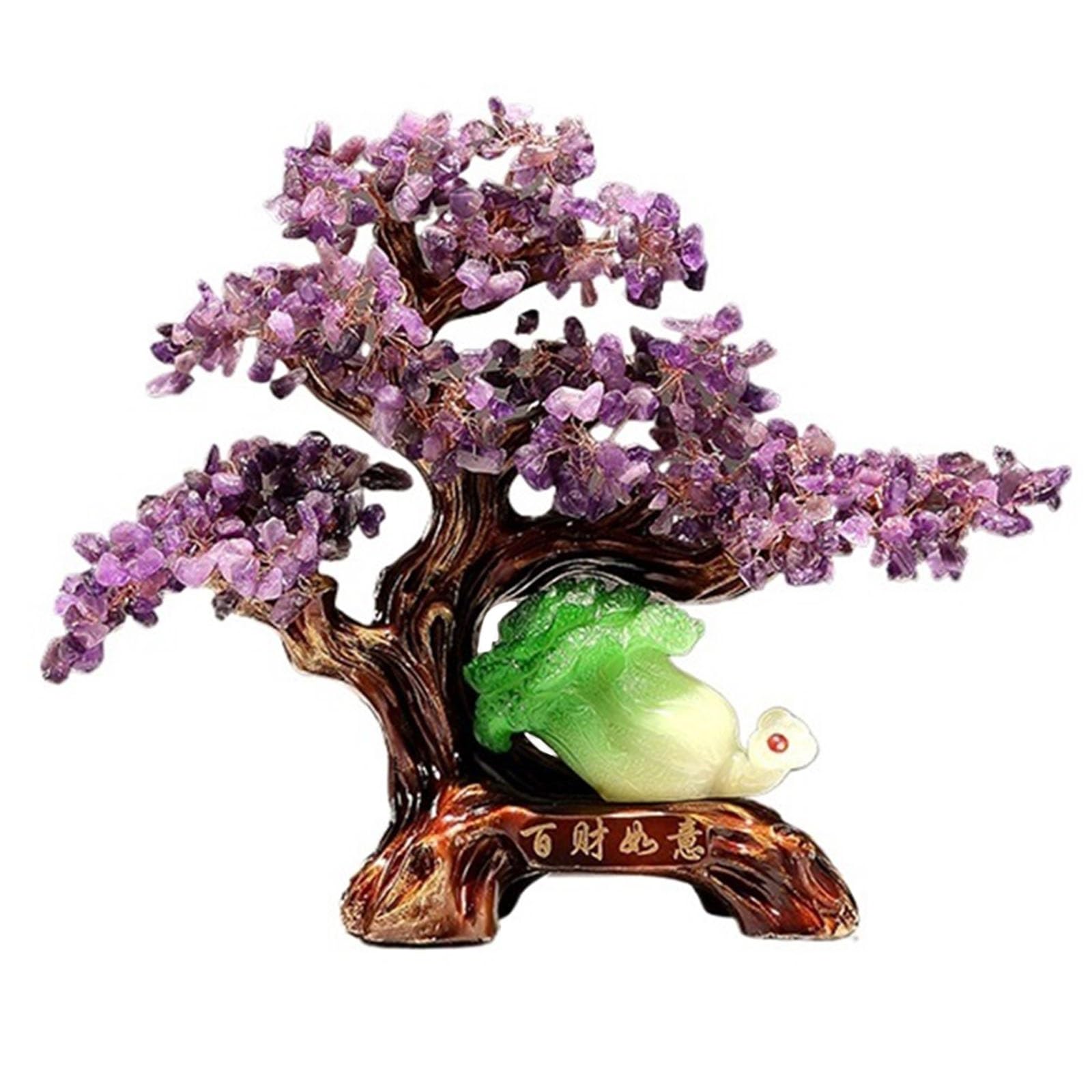 Home Decor Crystal Money Tree Feng Shui Statue Wealth Decoration | Fortune Gem for Home Office Decor, Spiritual Ornament Bonsai(Purple)