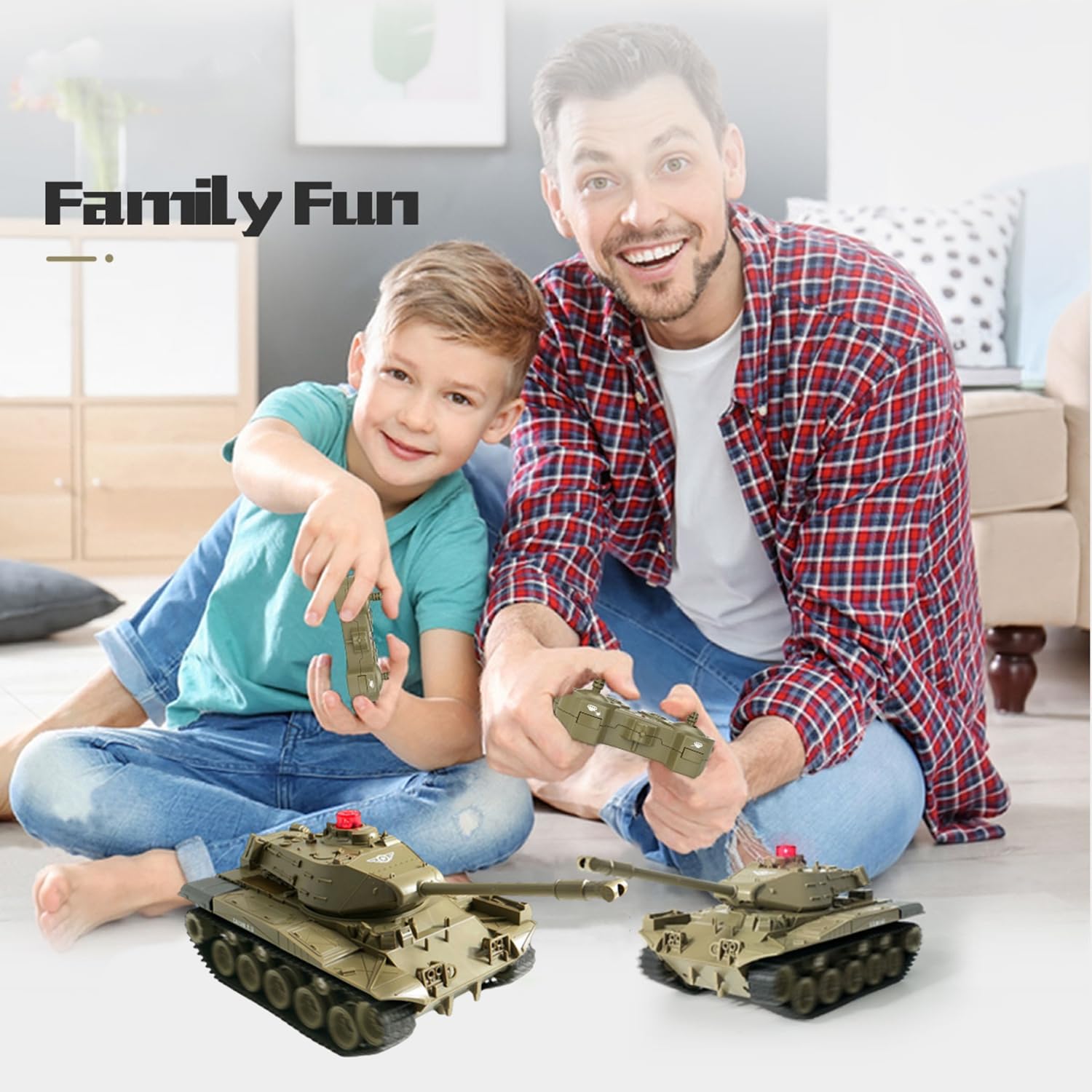 RC Tank Military Truck Vehicle RC Car 2,4 GHz Radio Control Military Combat Tank Toys 270° Rotation Reality Sounds a Good Gift for Boys