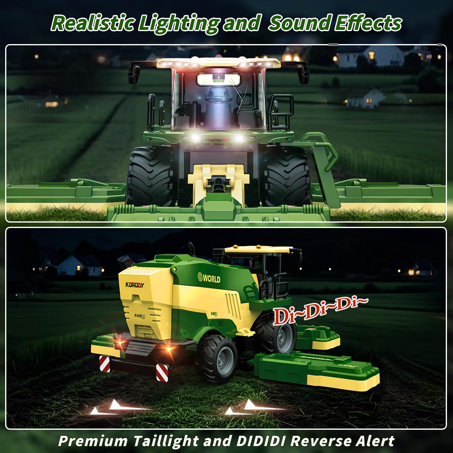 PENGBU RC Juguete de segadora, cosechadora teledirigida para niños, 2,4 GHz, tractor teledirigido y trituradora de maíz con sonido/luz/spray, cosechadora