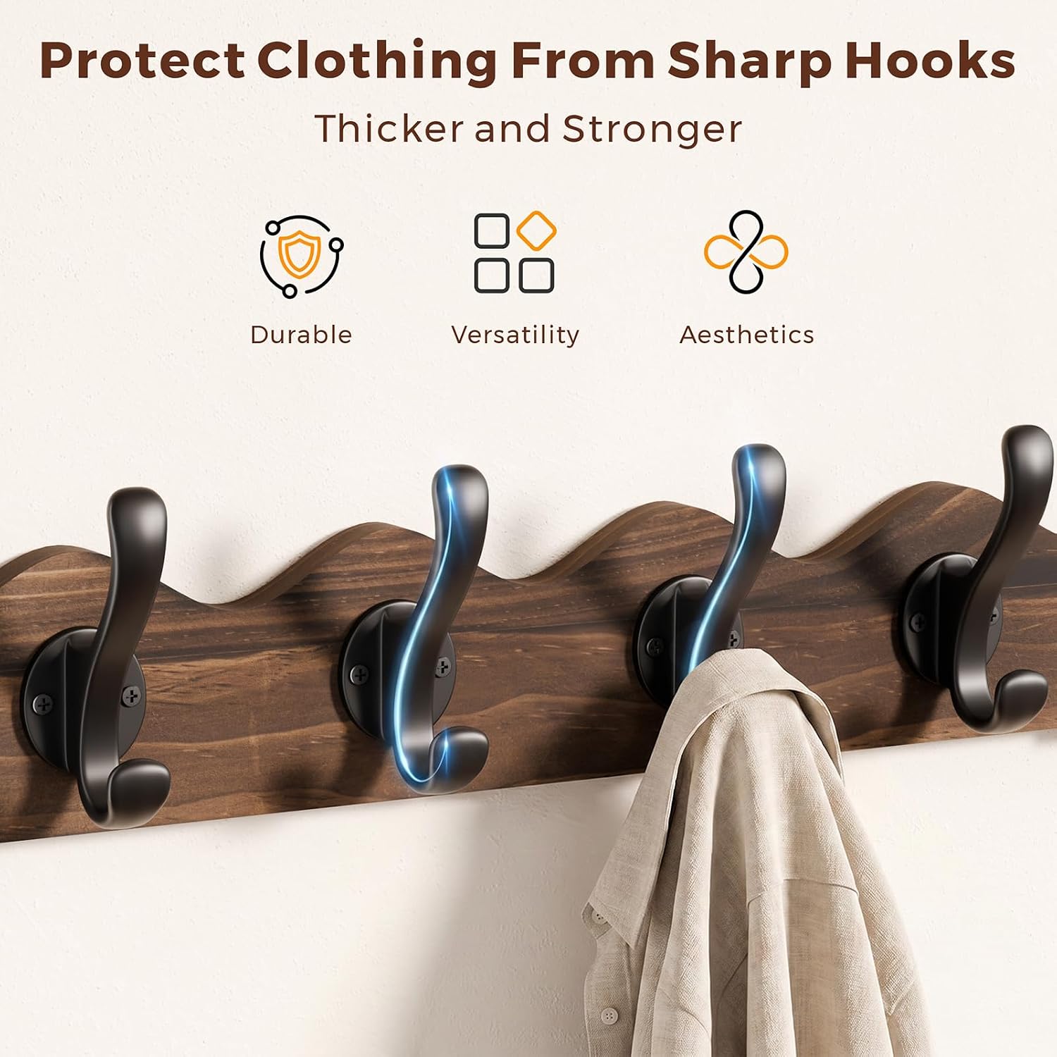 Coat Rack Wall Mount with Shelf, 4 in 1 Wood Coat and Key Hanger with 12 Hooks, Entryway Hooks with Mail Holder for Bathroom, Living Room, Bedroom, Brown